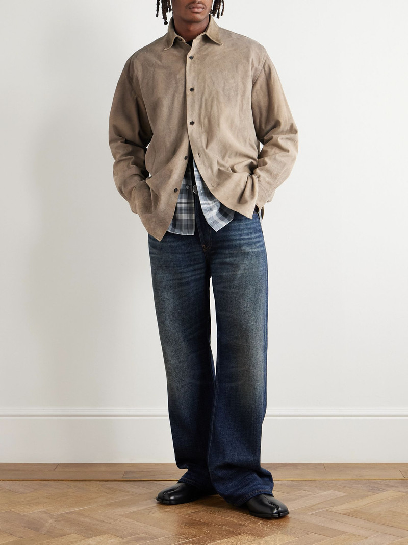 A.PRESSE Distressed Suede Shirt Jacket Gray outlook