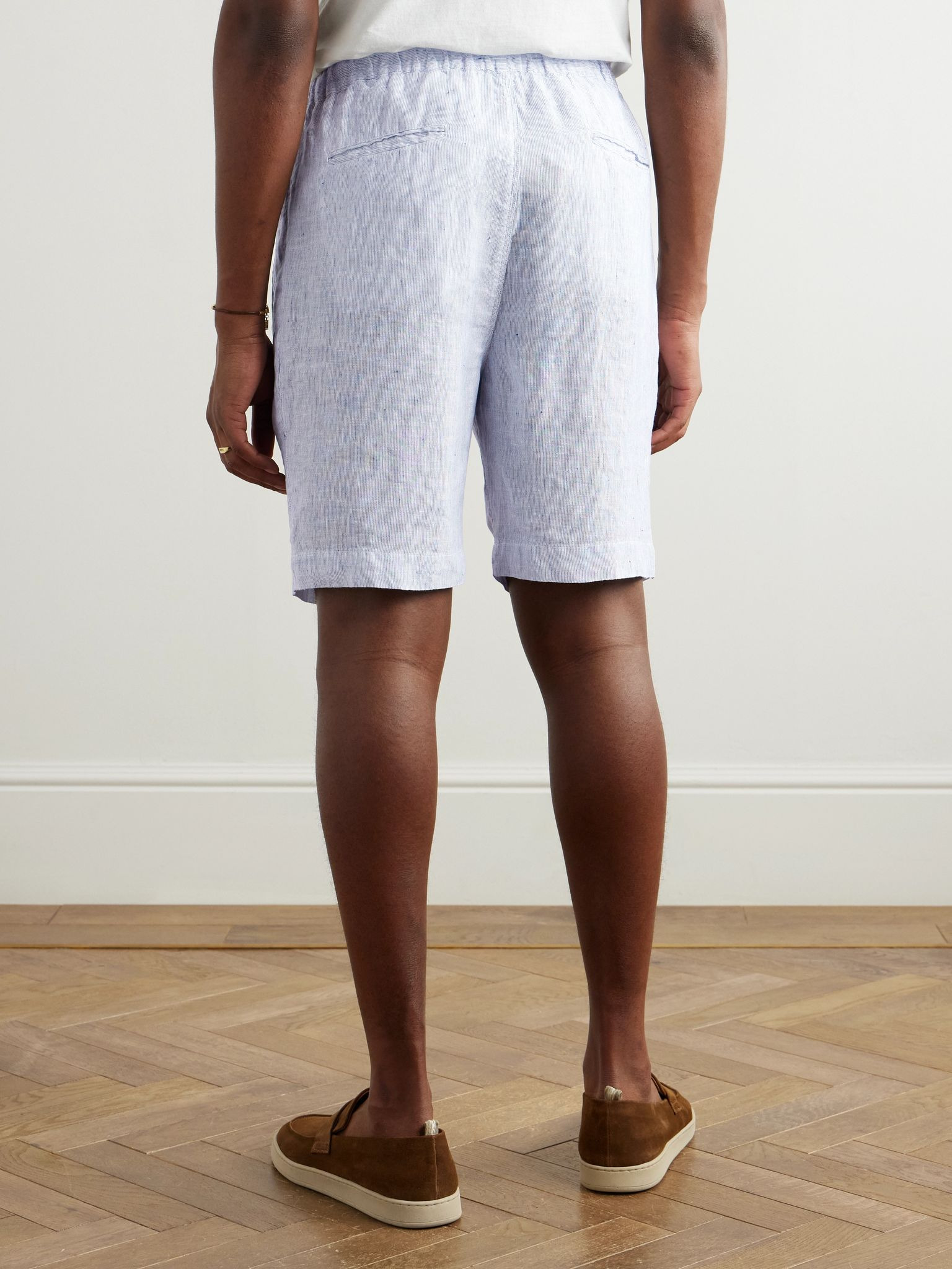 Kevin Straight-Leg Pleated Linen Drawstring Shorts Blue - 4