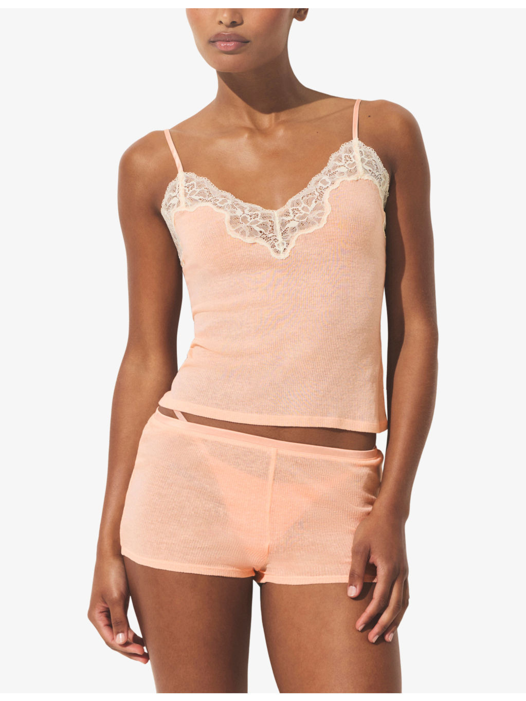 Sheer Cotton Lace-Trim Woven Cami and Shorts Set - 3