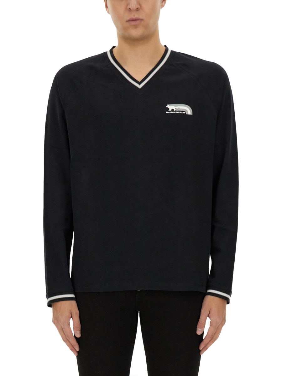 ★Maison Kitsune★FLASH FOX RAGLAN LONG SLEEVES TEE-SHIRT★ Maison Kitsuné RAGLAN COTTON LONG SLEEVE T-SHIRT WITH FOX
