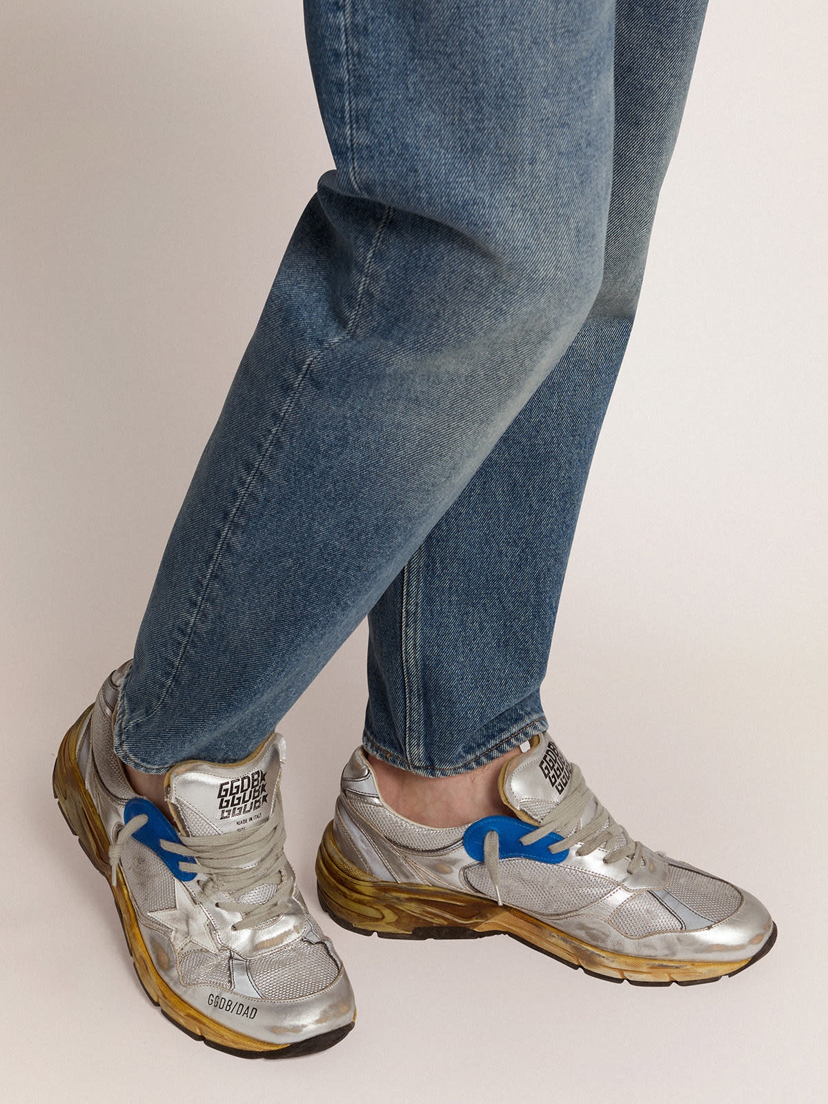 スニーカー Golden Goose Dad-Star' Sneakers In Mesh And Silver Laminated Golden Goose Men's Dad-Star silver | REVERSIBLE