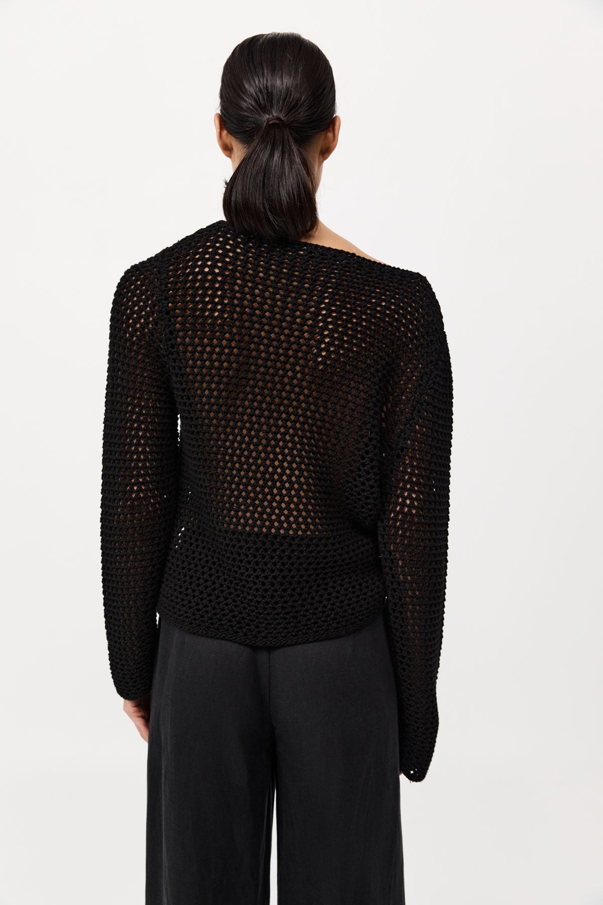Cotton Crochet Jumper - Black - 5