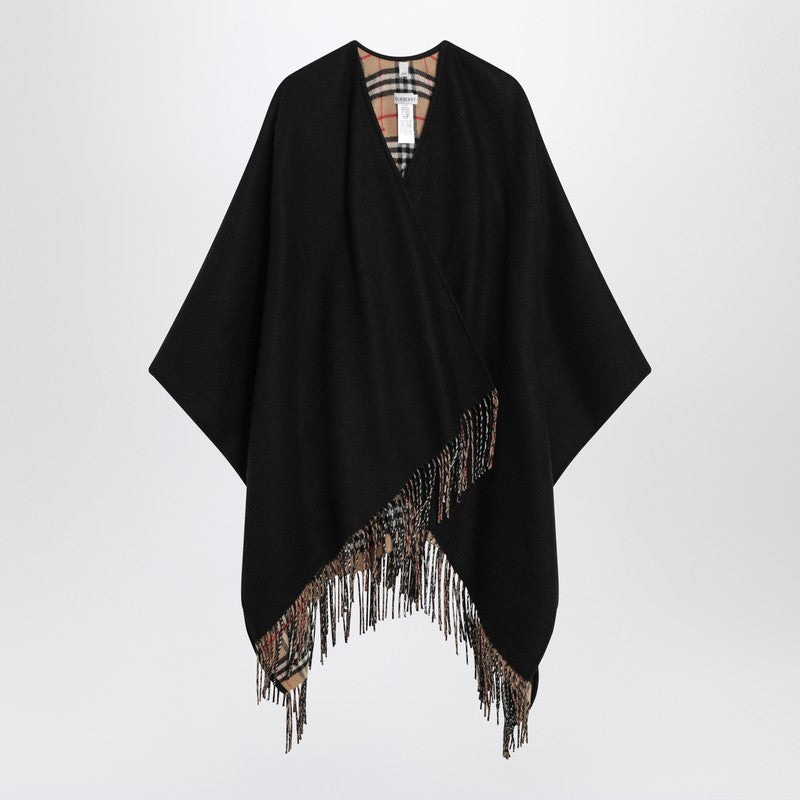 Burberry Black Wool Cape With Check Pattern Women - 1