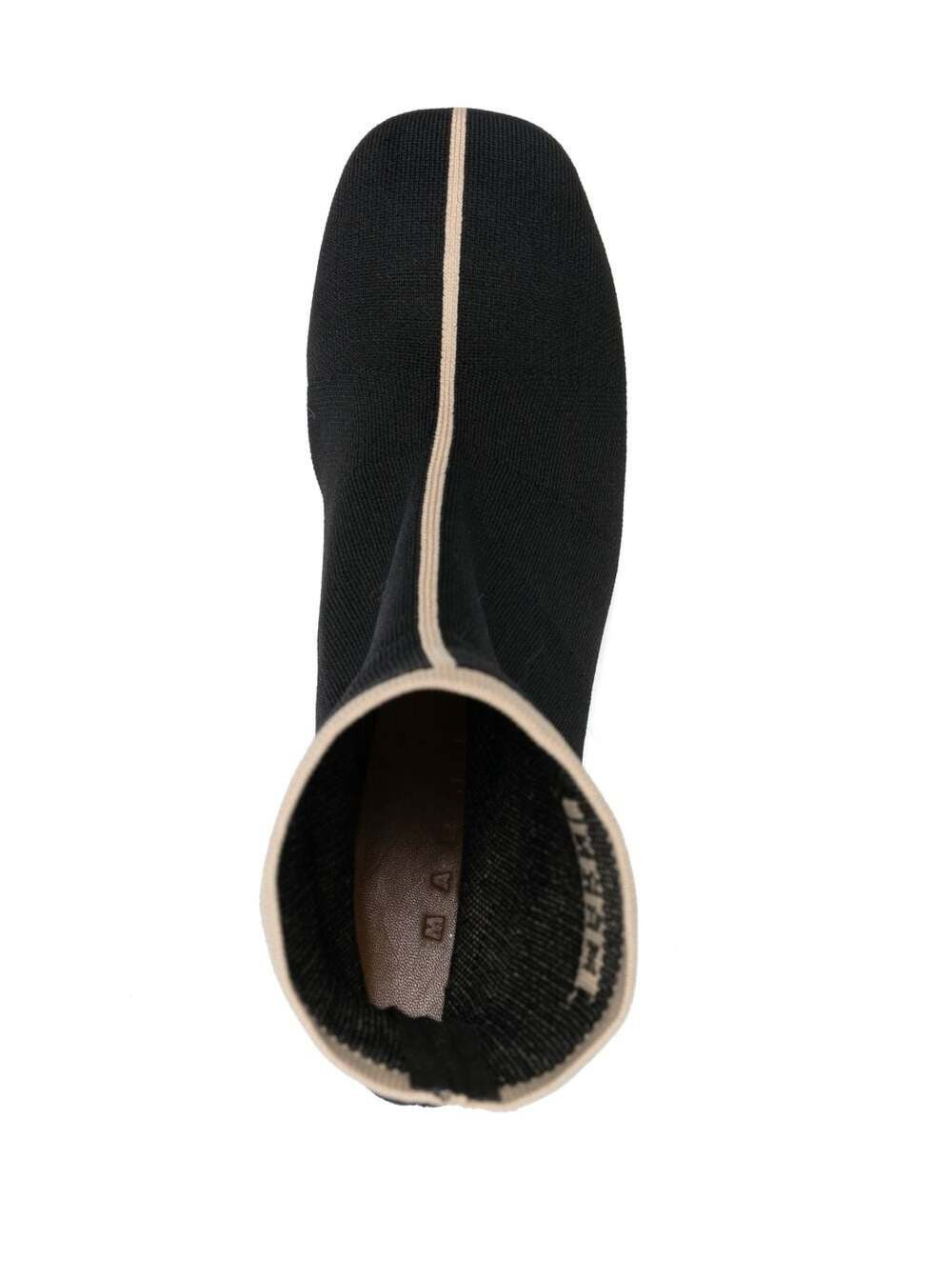 Marni Women Black Ankle Boot In Leather With Medium And Wide Heel Ecru-Colored Details - 4