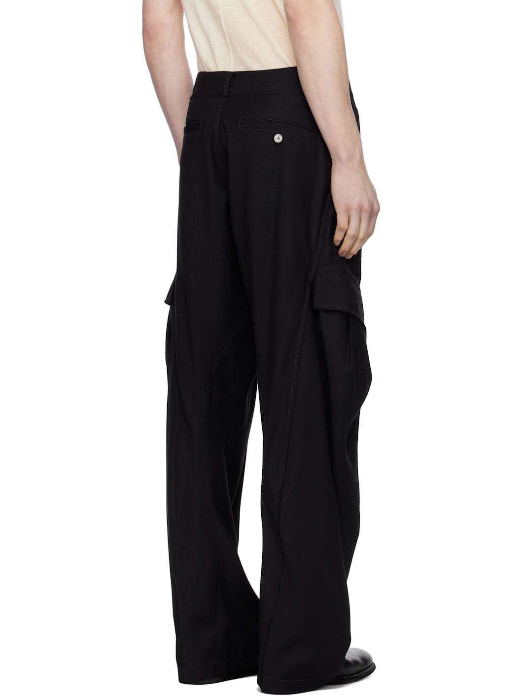 Black Curved Raw Edge Cargo Pants - 3