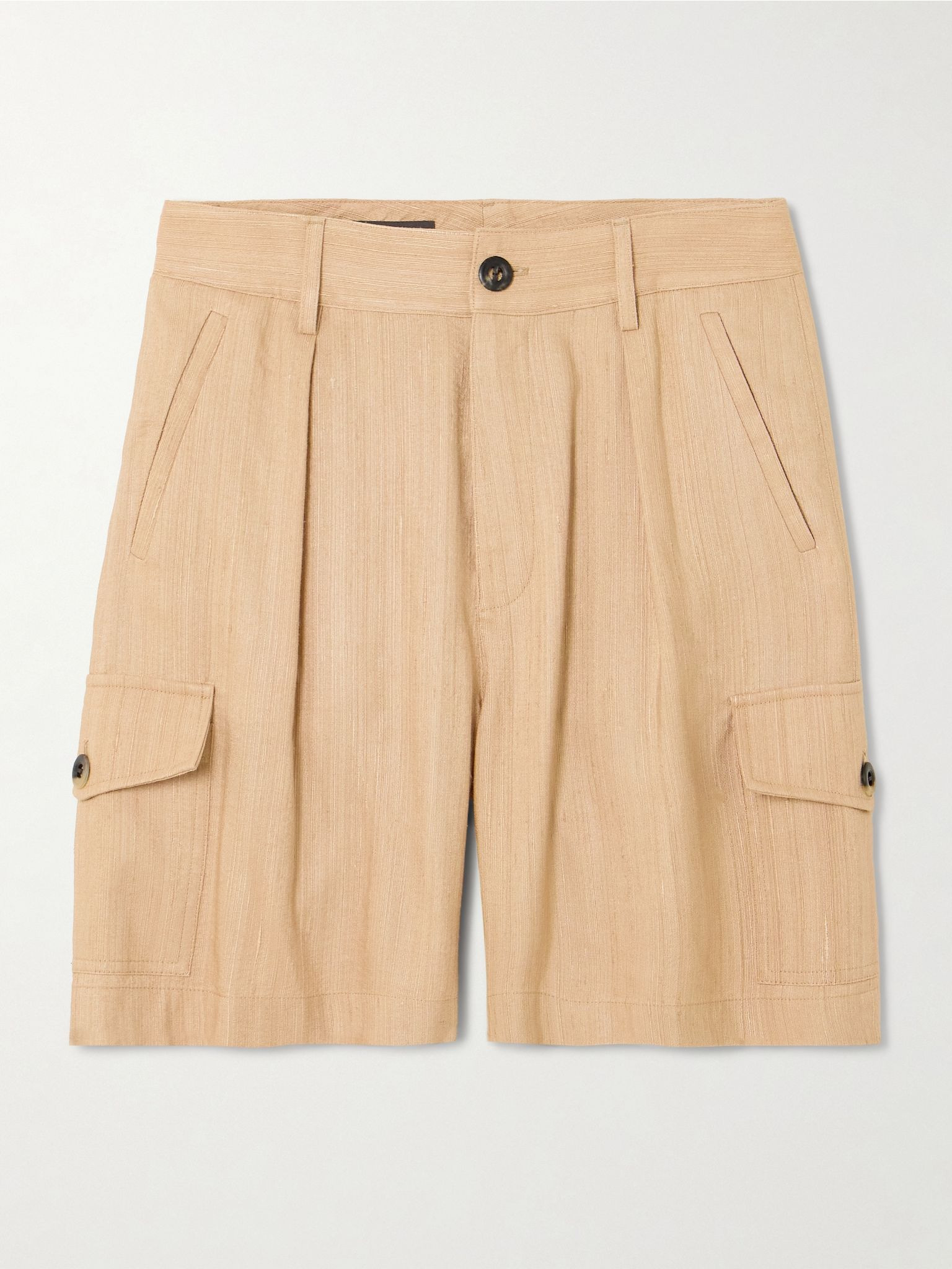 Pleated textured-silk cargo shorts Beige - 1