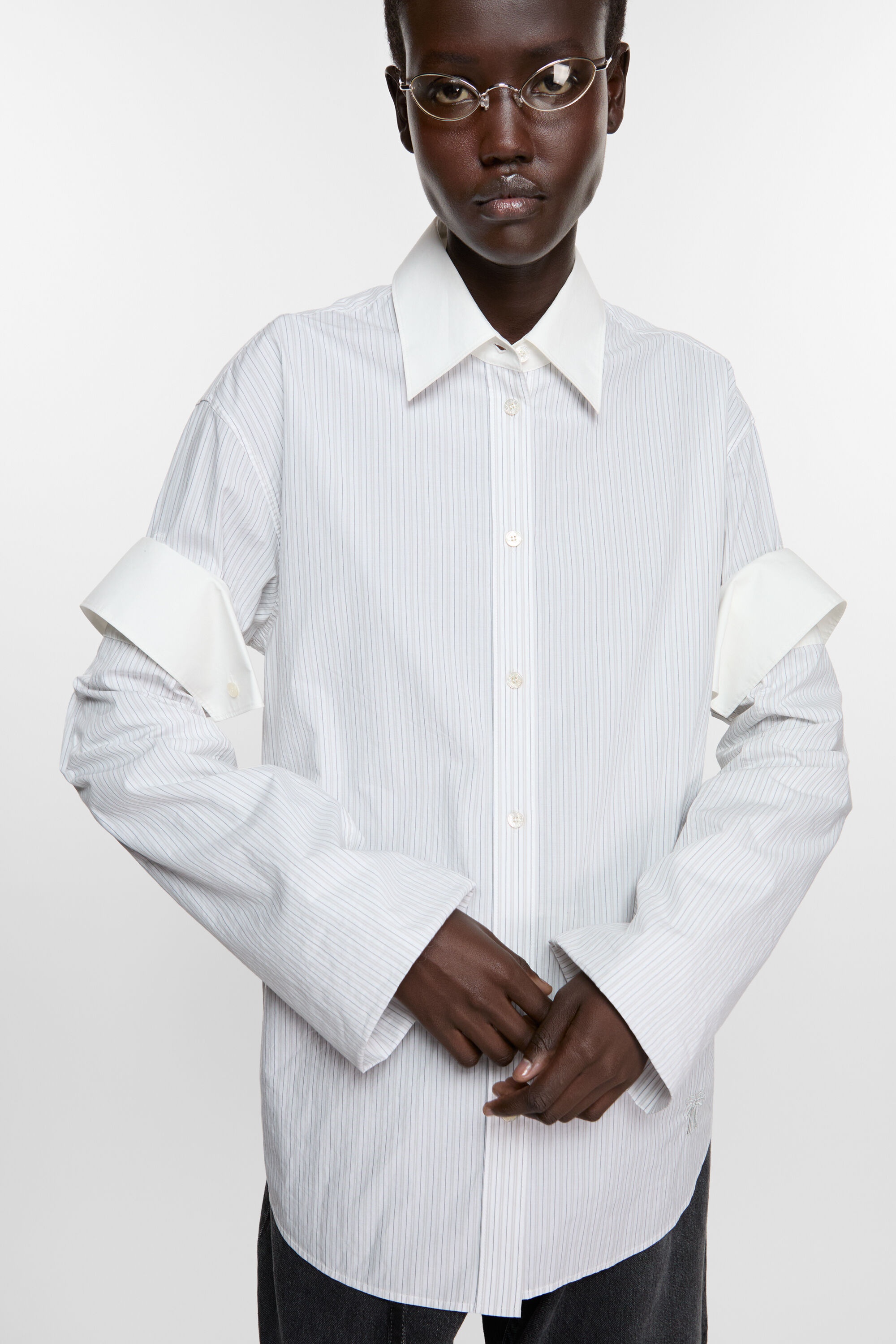 Button-up layered shirt - Olive green/white - 4