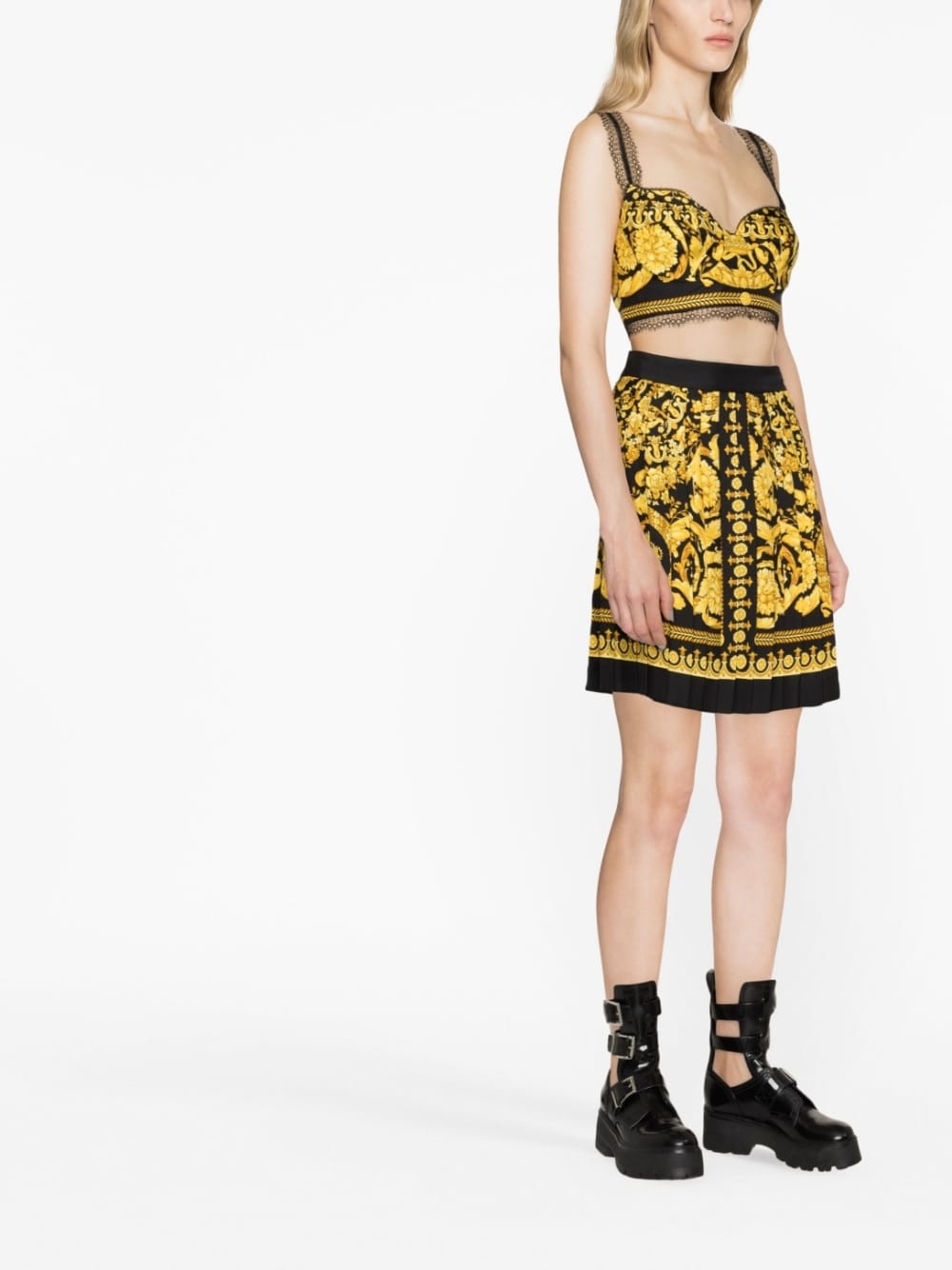 baroque-print pleated skirt - 3