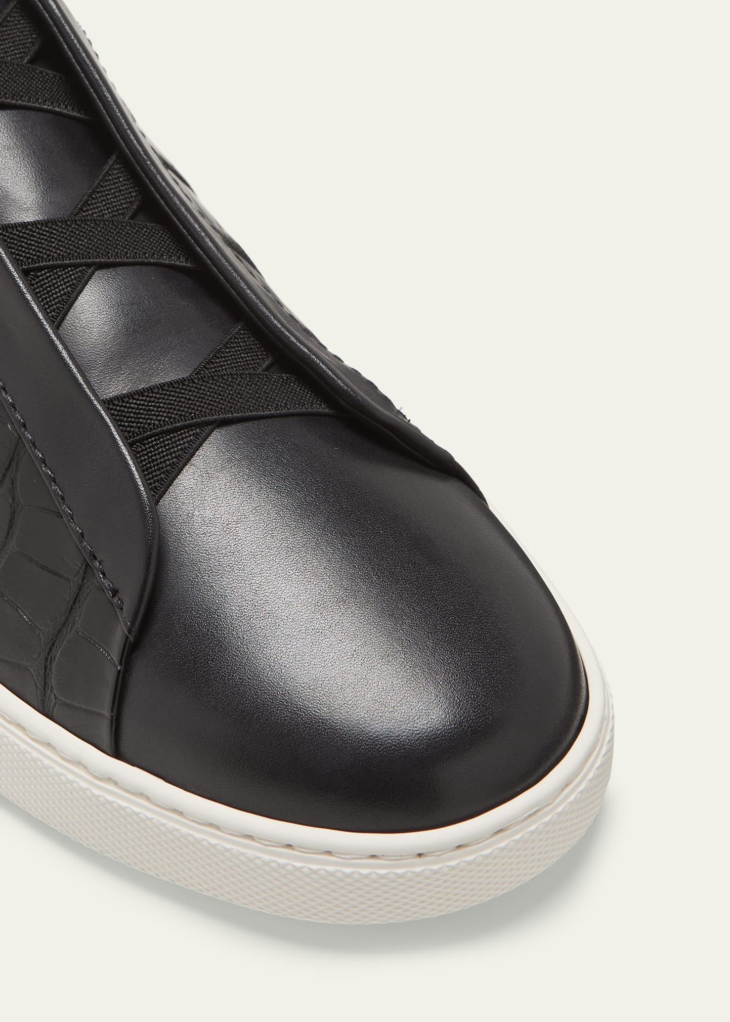 Men's Triple Stitch Alligator Leather Slip-On Sneakers - 6
