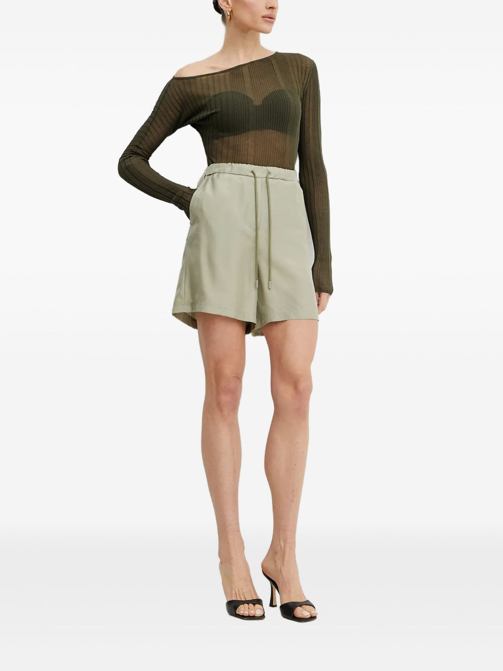 ribbed asymmetric-neck top - 2