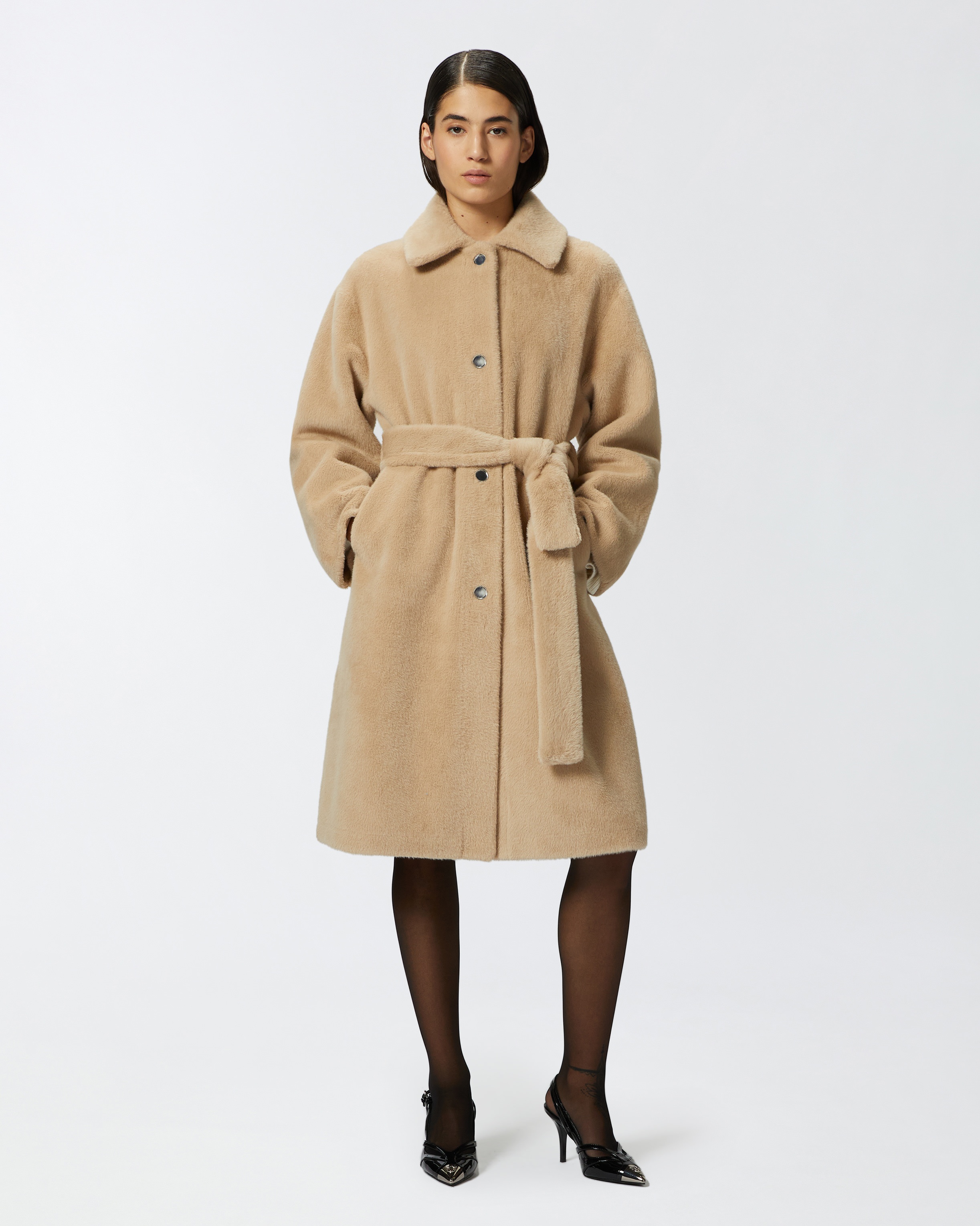 SHORT FUR-EFFECT COAT WITH BELT - 2