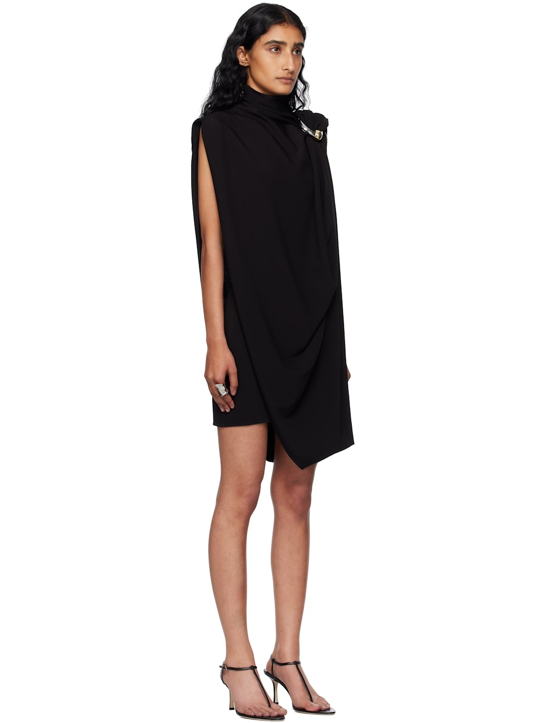 Black Draped Jersey Minidress - 2