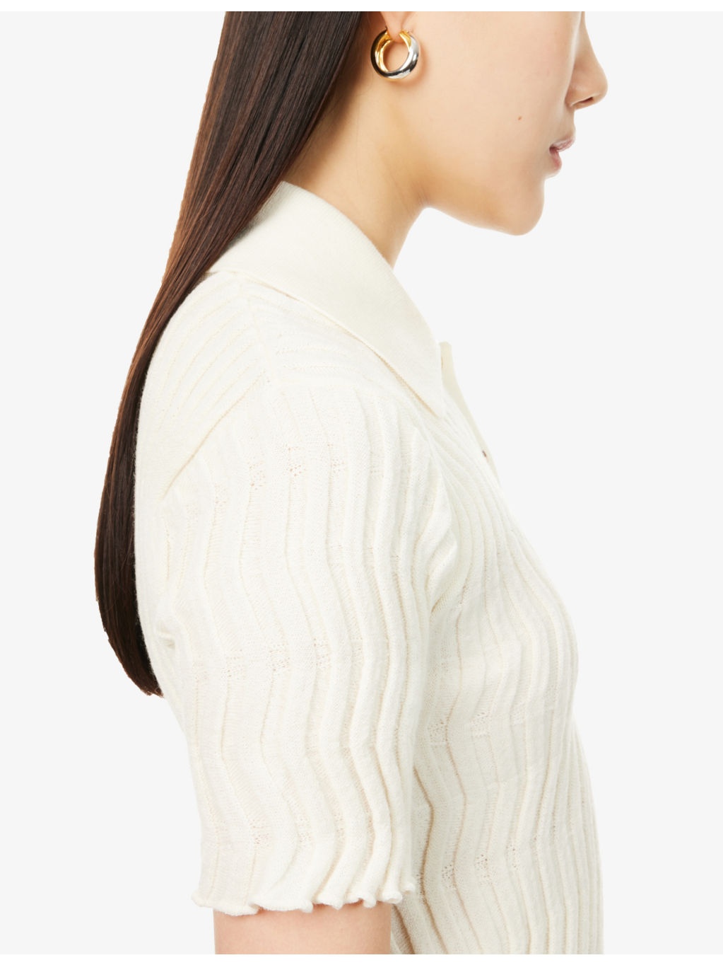 Embossed short-sleeves wool polo shirt - 5