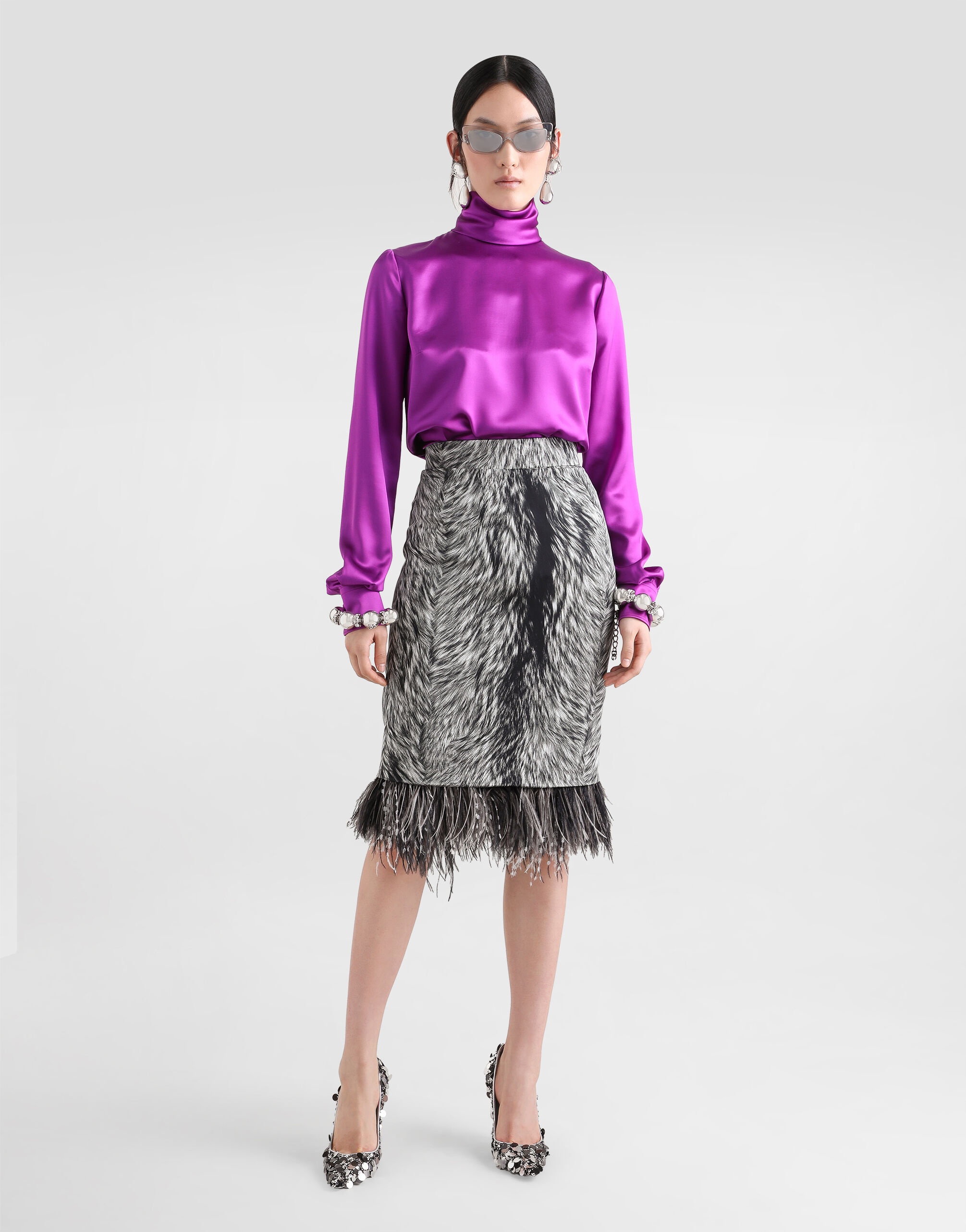Silk satin sack top with turtle-neck - 2