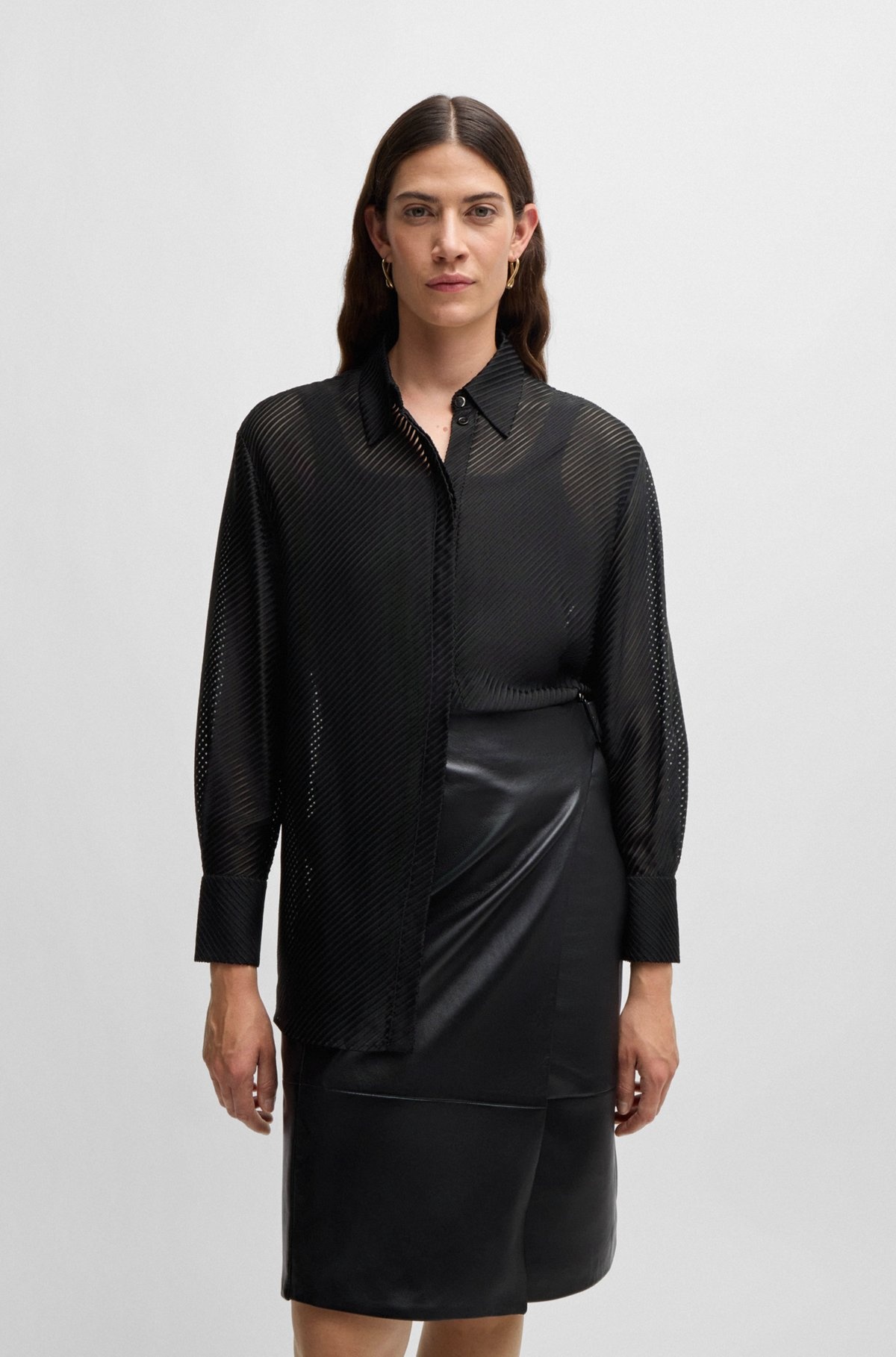 LONG-SLEEVED BLOUSE WITH BURNOUT STRIPE - 2