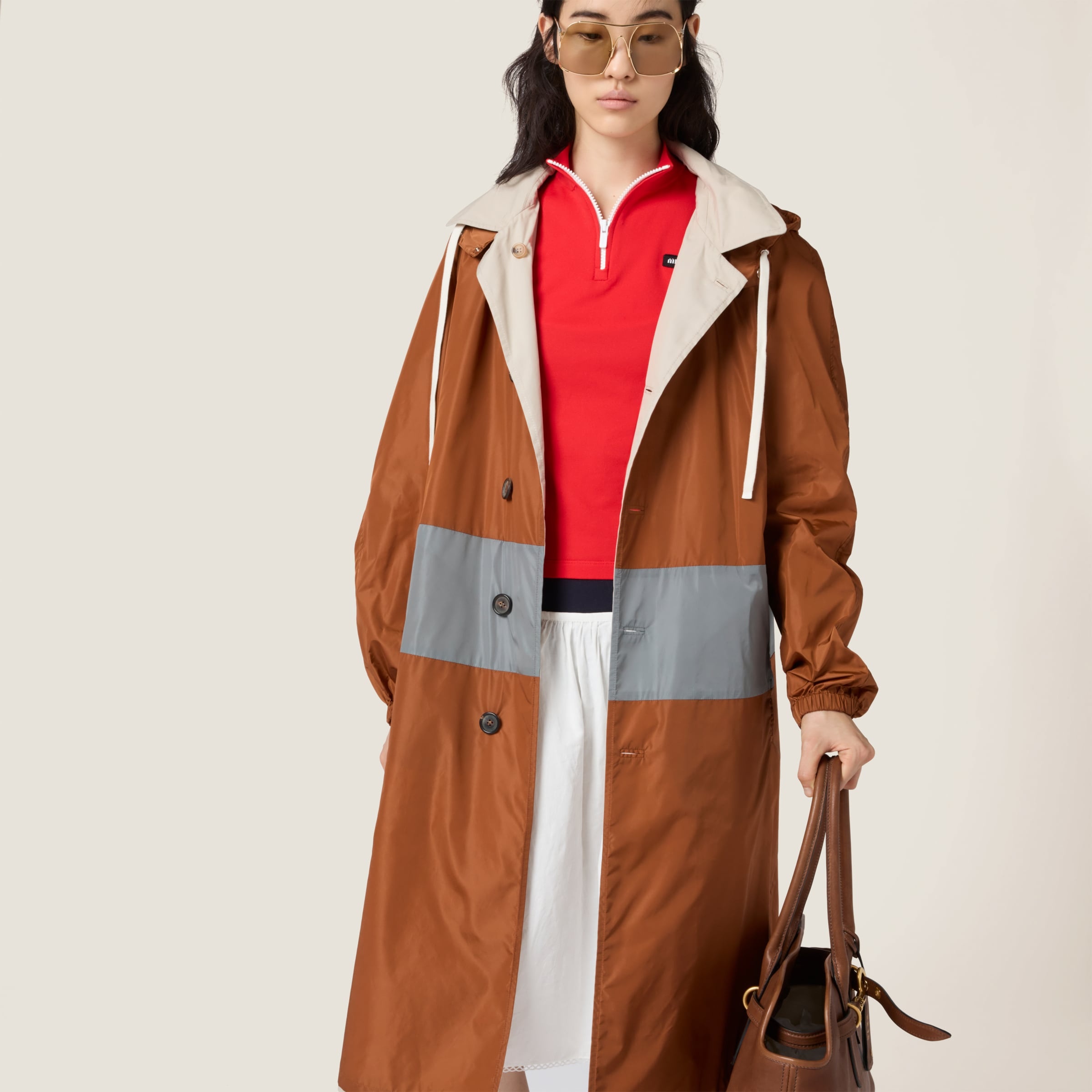 Reversible single-breasted Panama cotton and technical Pongé coat - 5