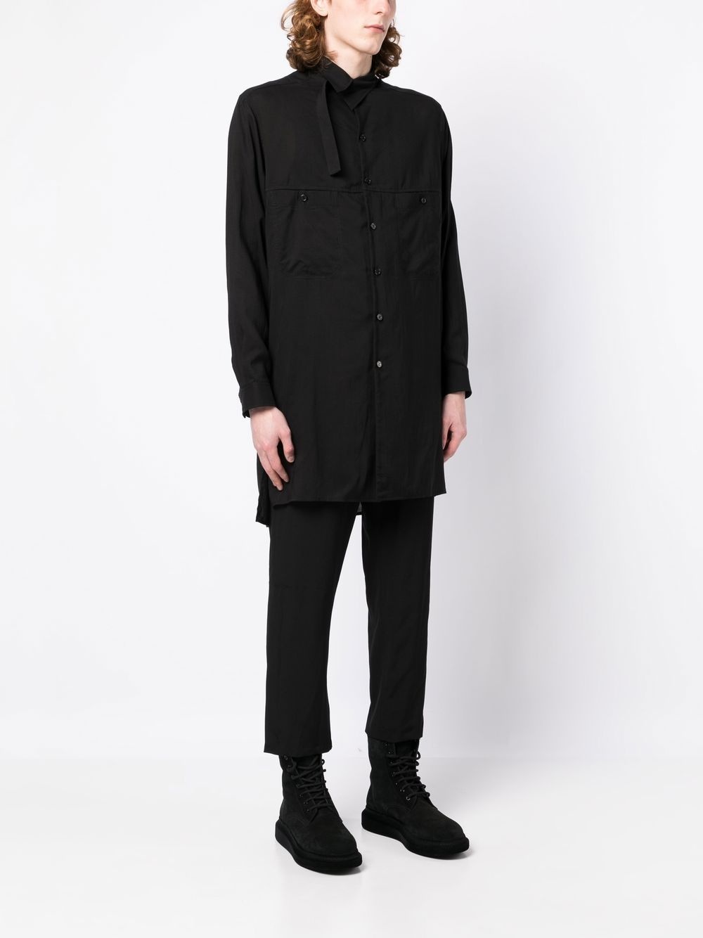 asymmetric-collar long-sleeve shirt - 3