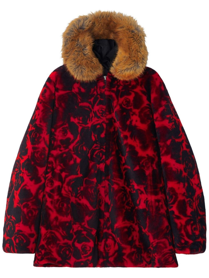 floral-print shearling jacket - 1