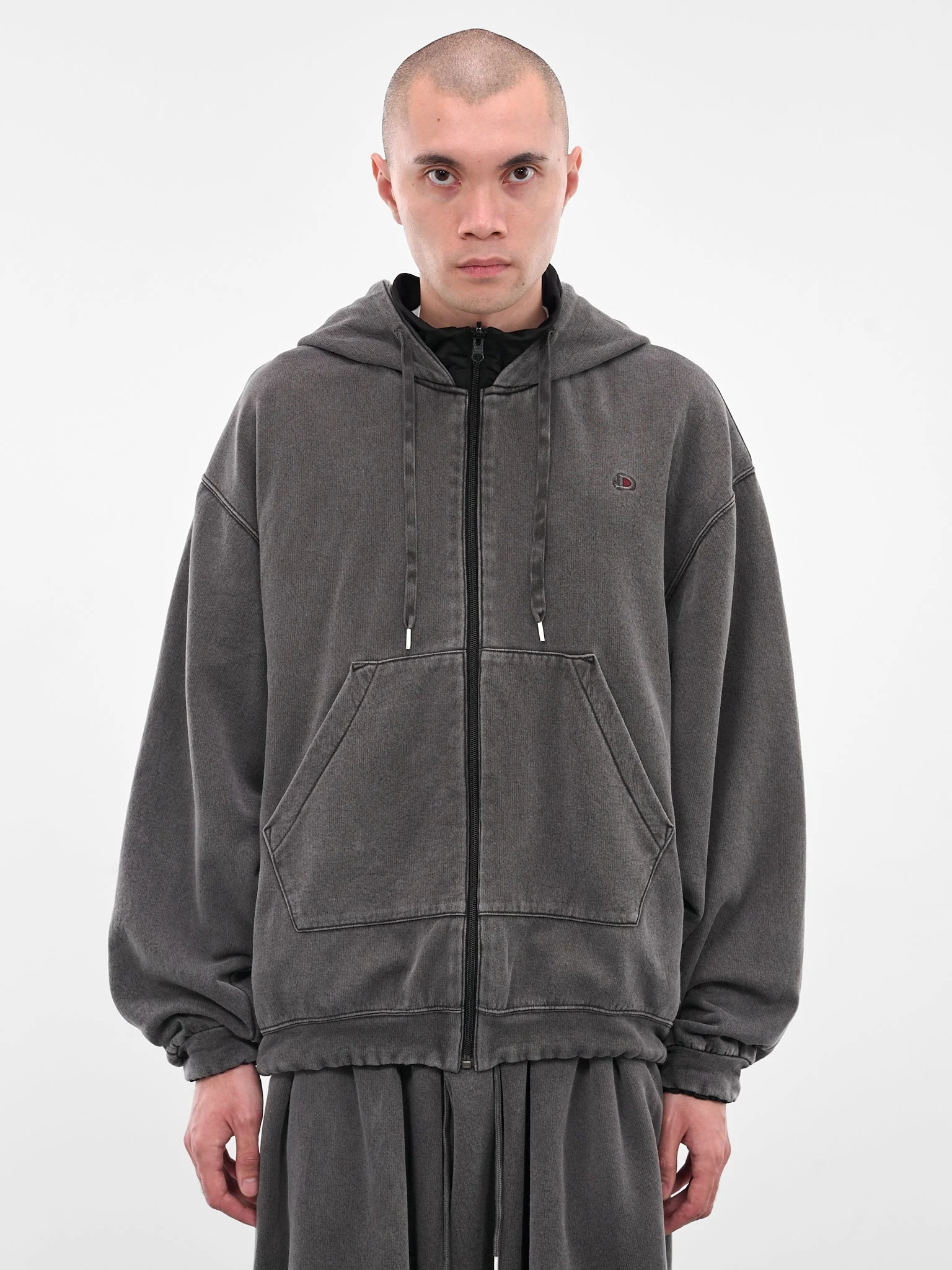 Black Wash Oversized Zip Hoodie - 1