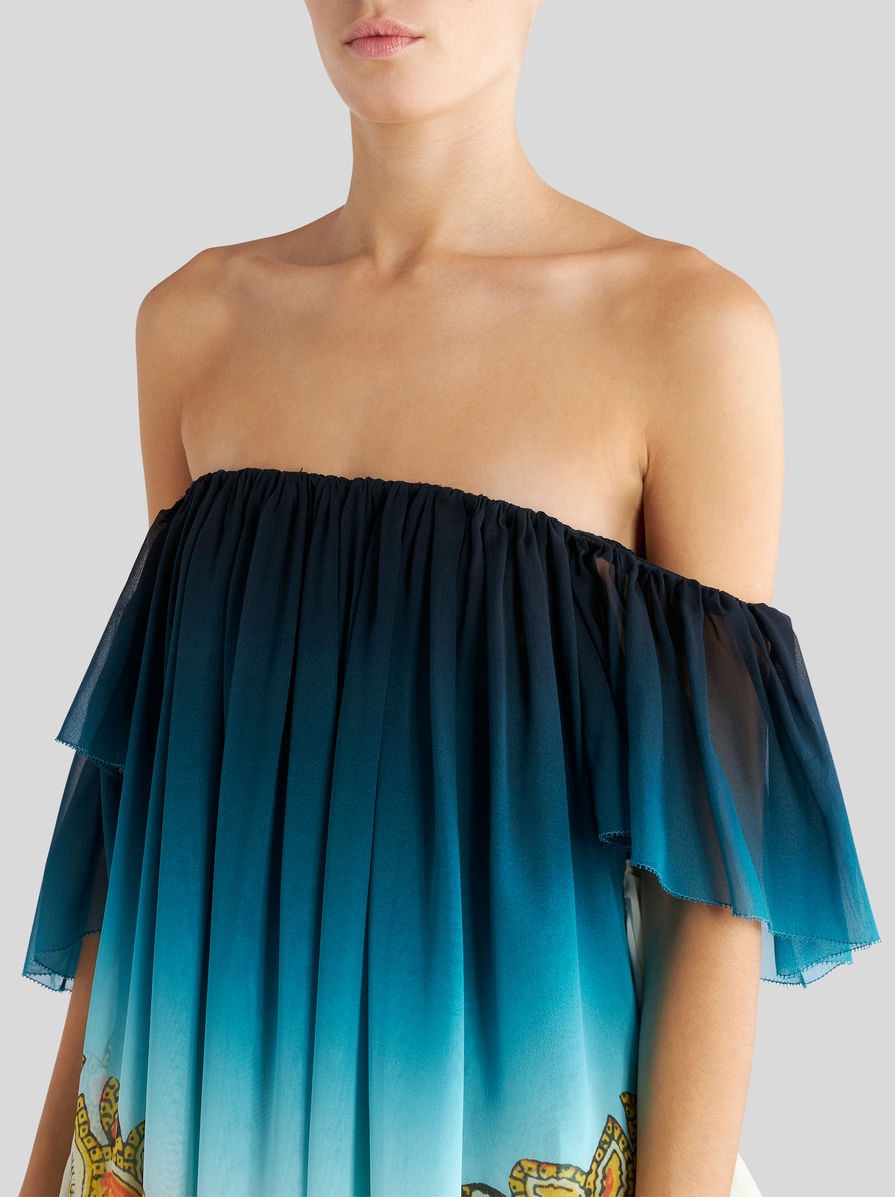 COLOUR SHADED SHORT GEORGETTE DRESS WITH RUCHES - 2