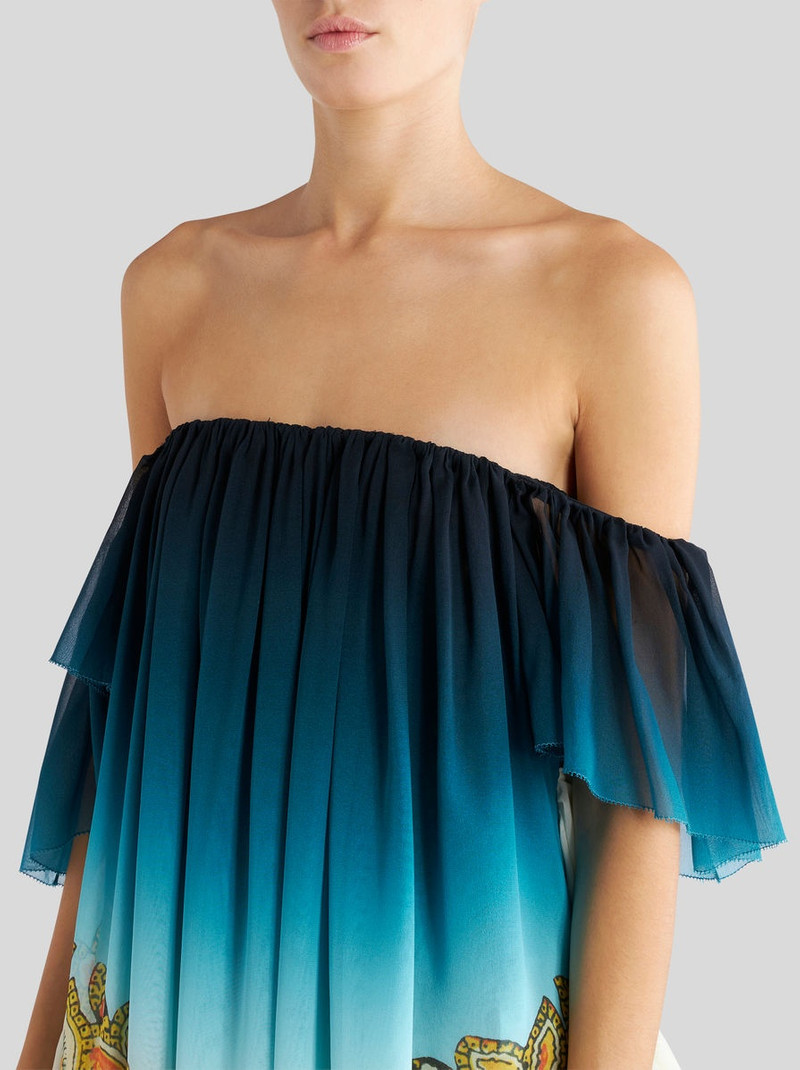 Etro COLOUR SHADED SHORT GEORGETTE DRESS WITH RUCHES outlook