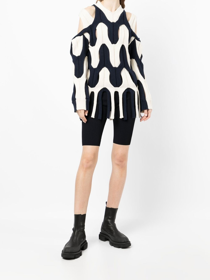 Dion Lee two-tone cable-knit fringed sweater outlook