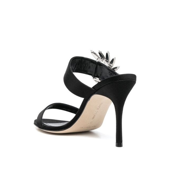 Black satin sandals with jewel decoration - 3