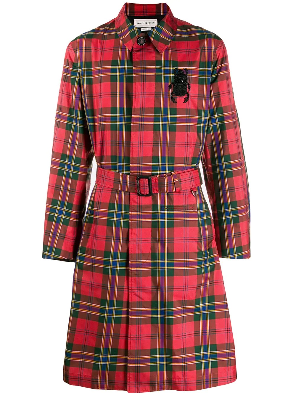 tartan motif trench coat - 1