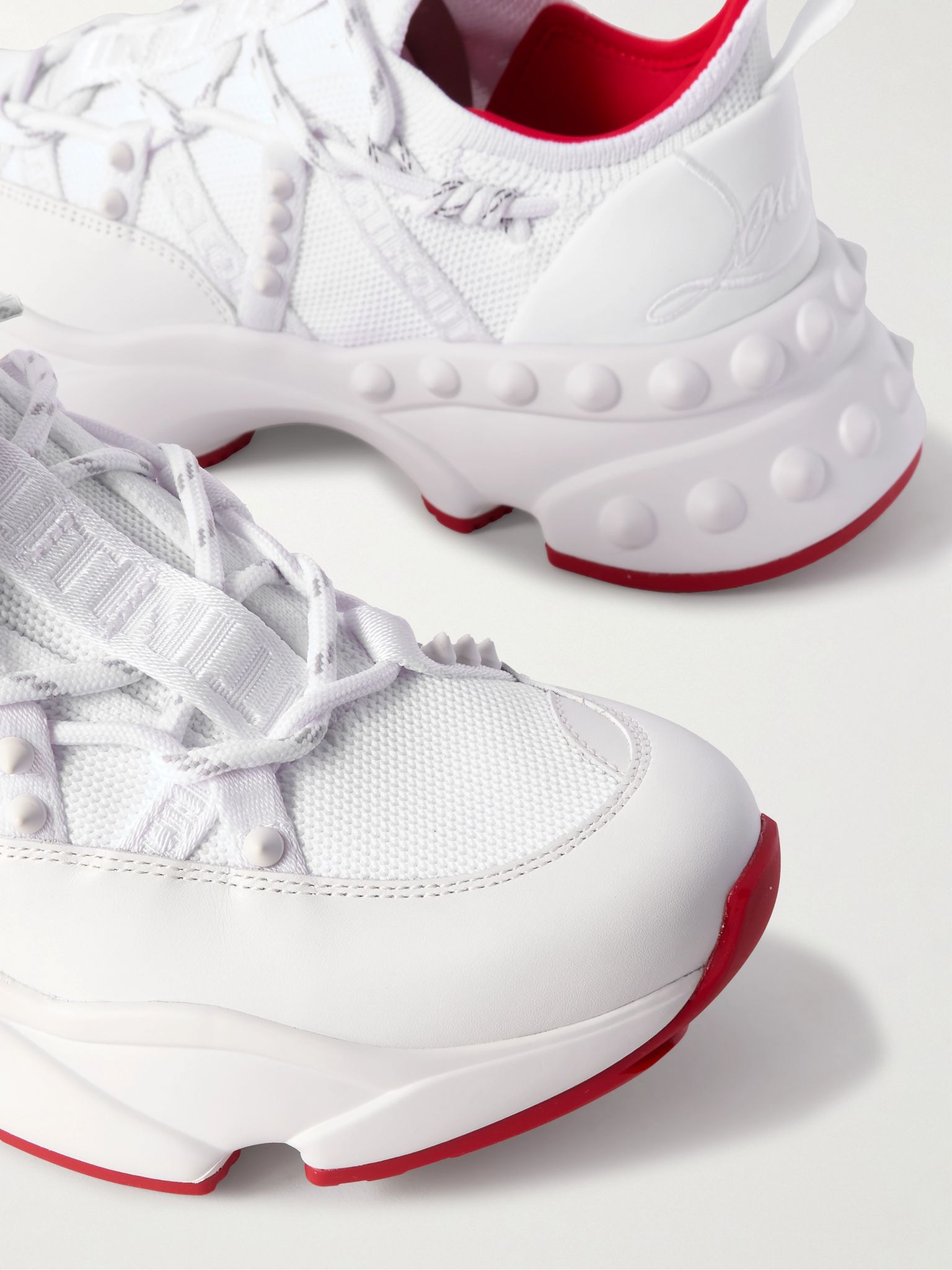 Trailrun studded mesh, leather and neoprene sneakers White - 4