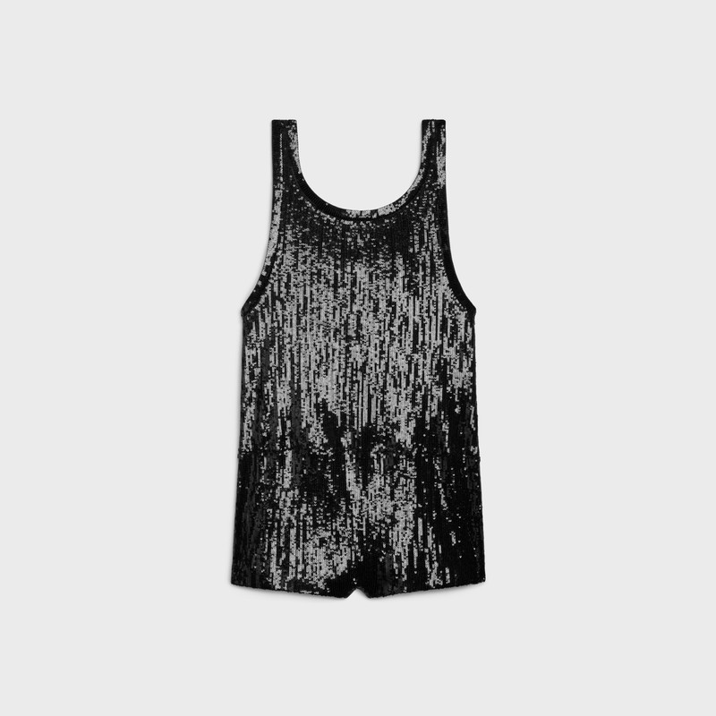 CELINE embroidered short jumpsuit in ribbed cotton outlook