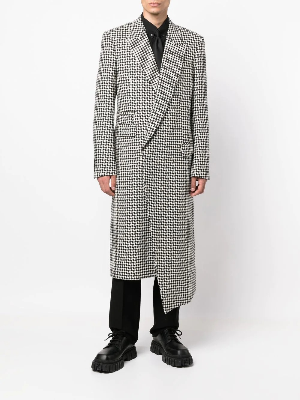 houndstooth-pattern asymmetric wool coat - 2