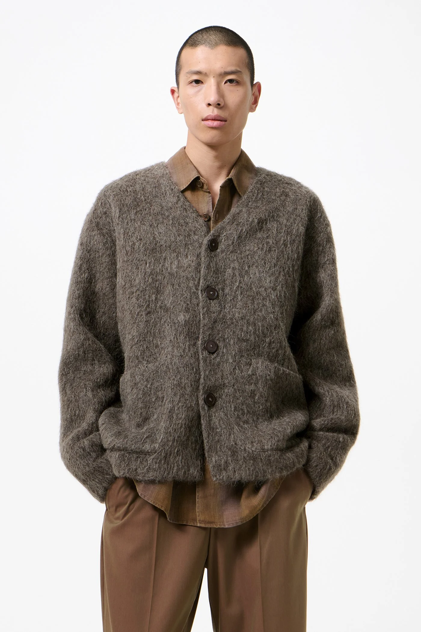 Our Legacy Cardigan Mole Grey Hairy Wool | REVERSIBLE