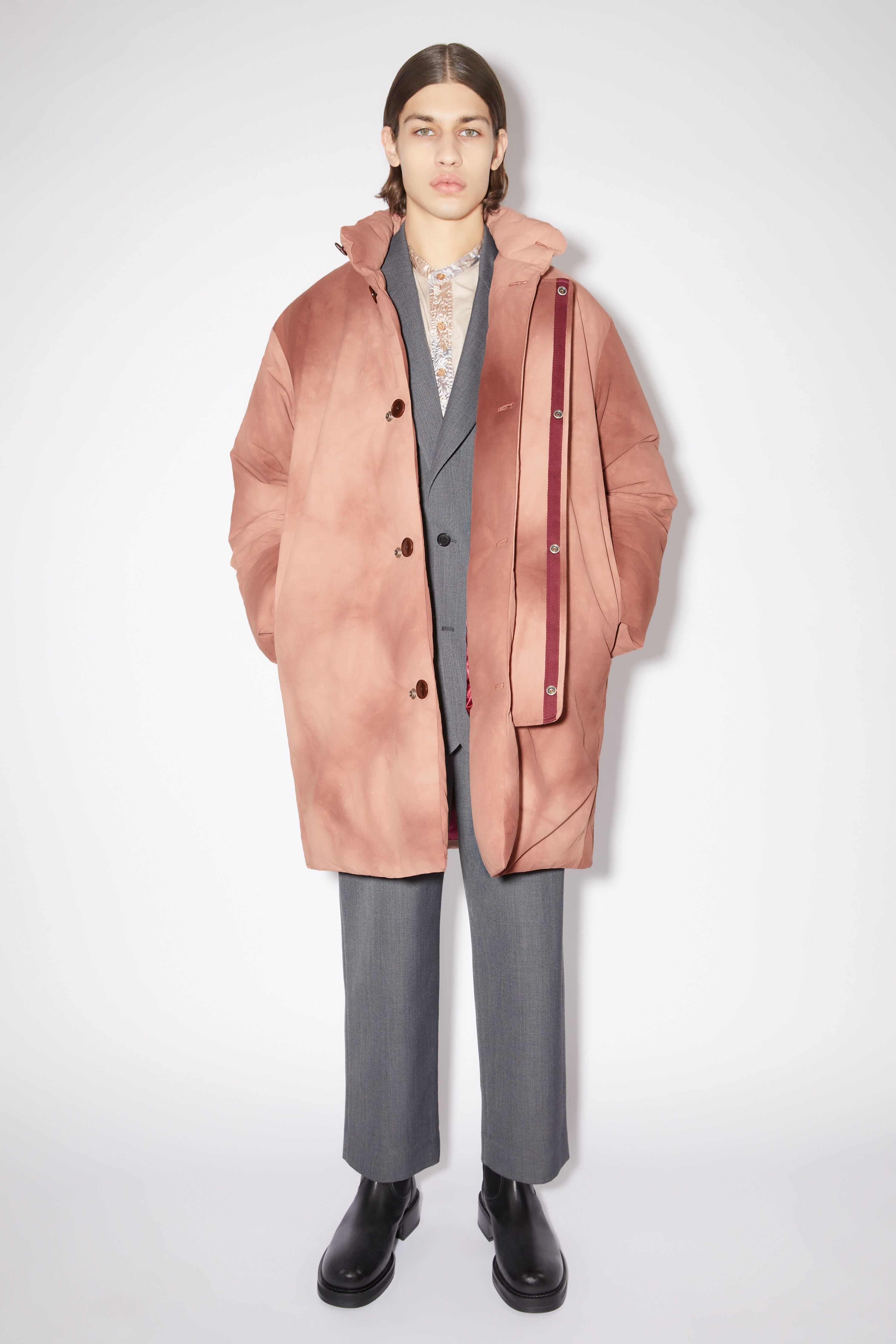Dyed puffer coat - Rust red - 2