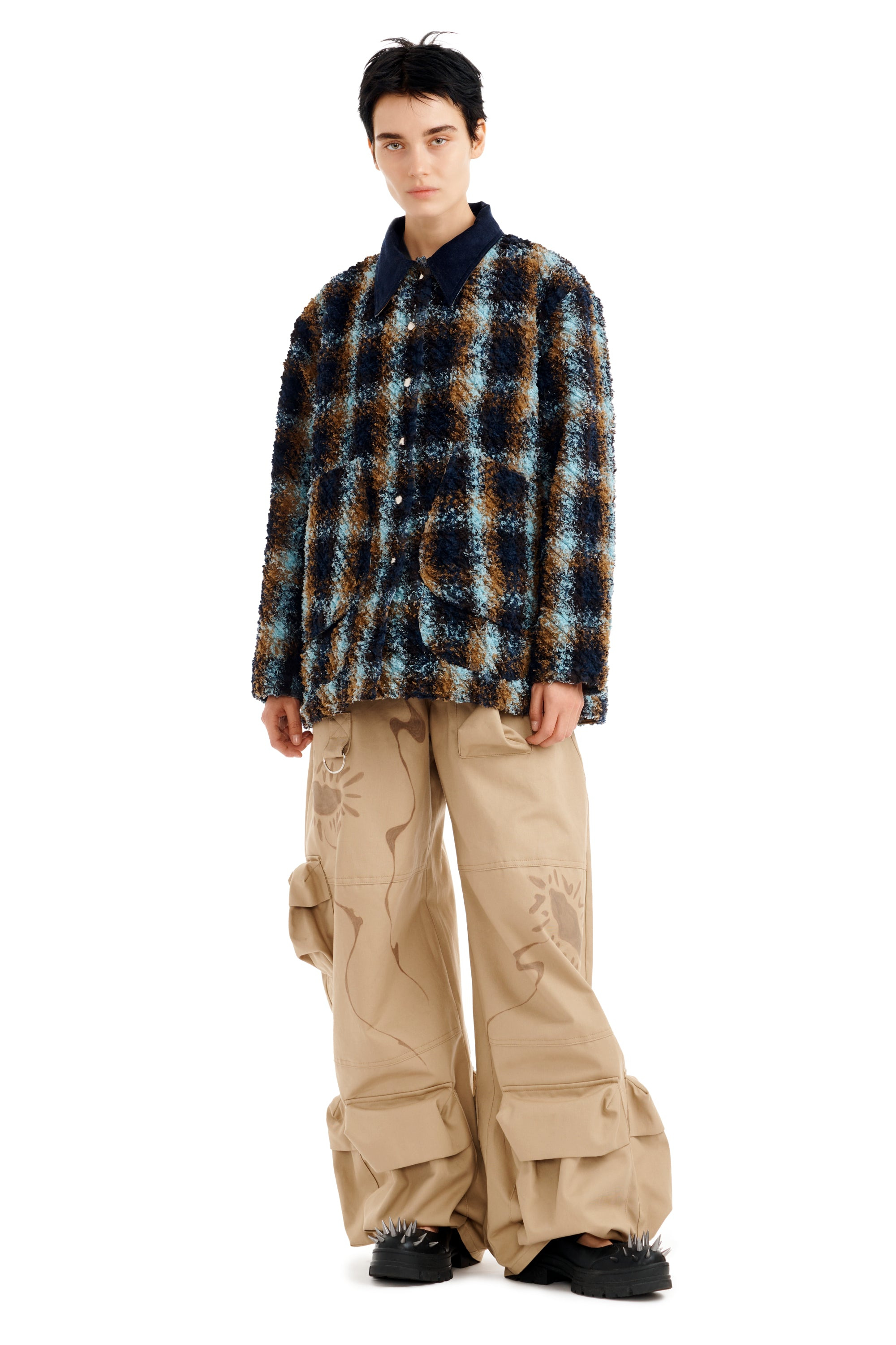 NAVY CAMEL PLAID STABLE JACKET - 6