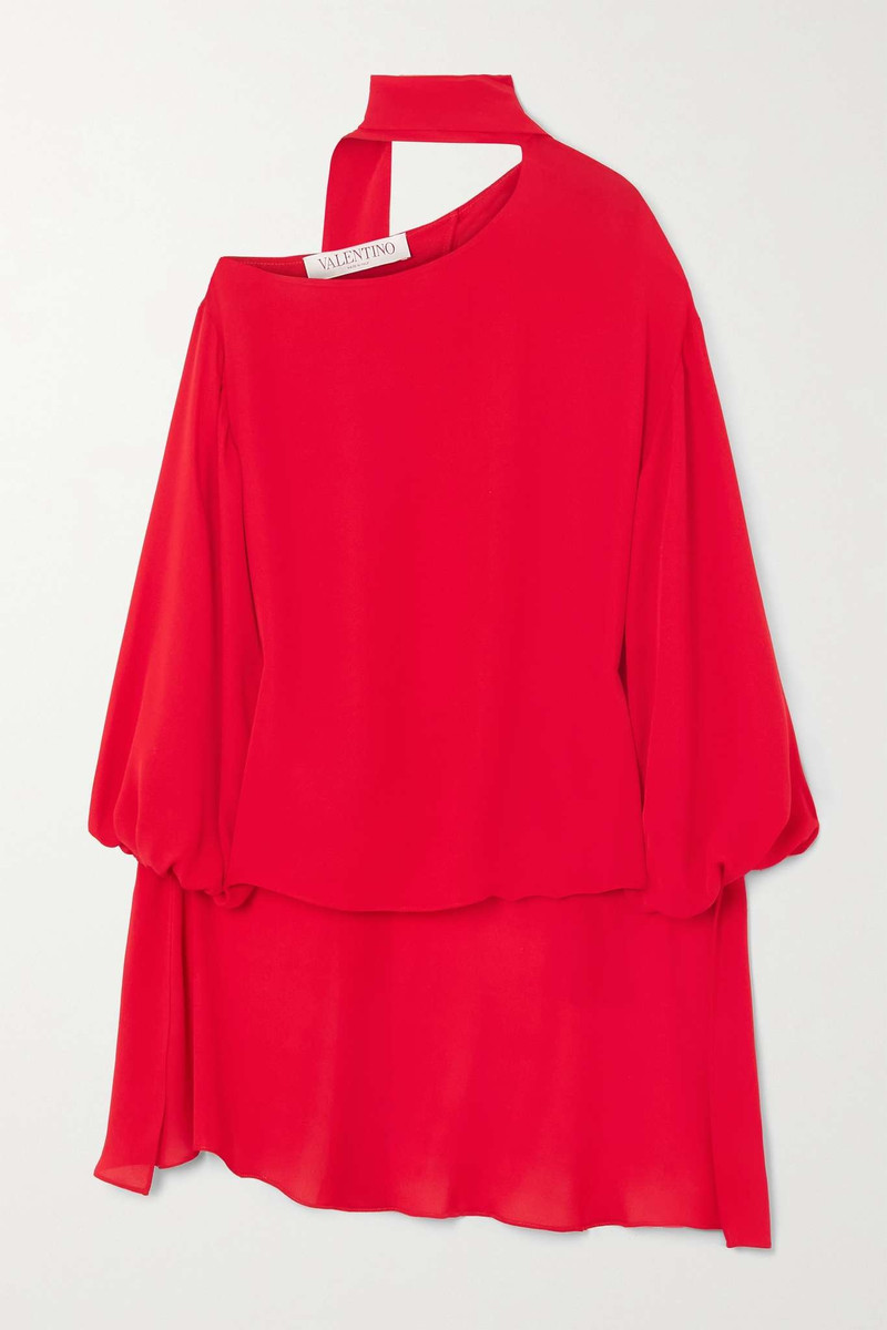 One-shoulder cape-effect silk-georgette blouse - 1