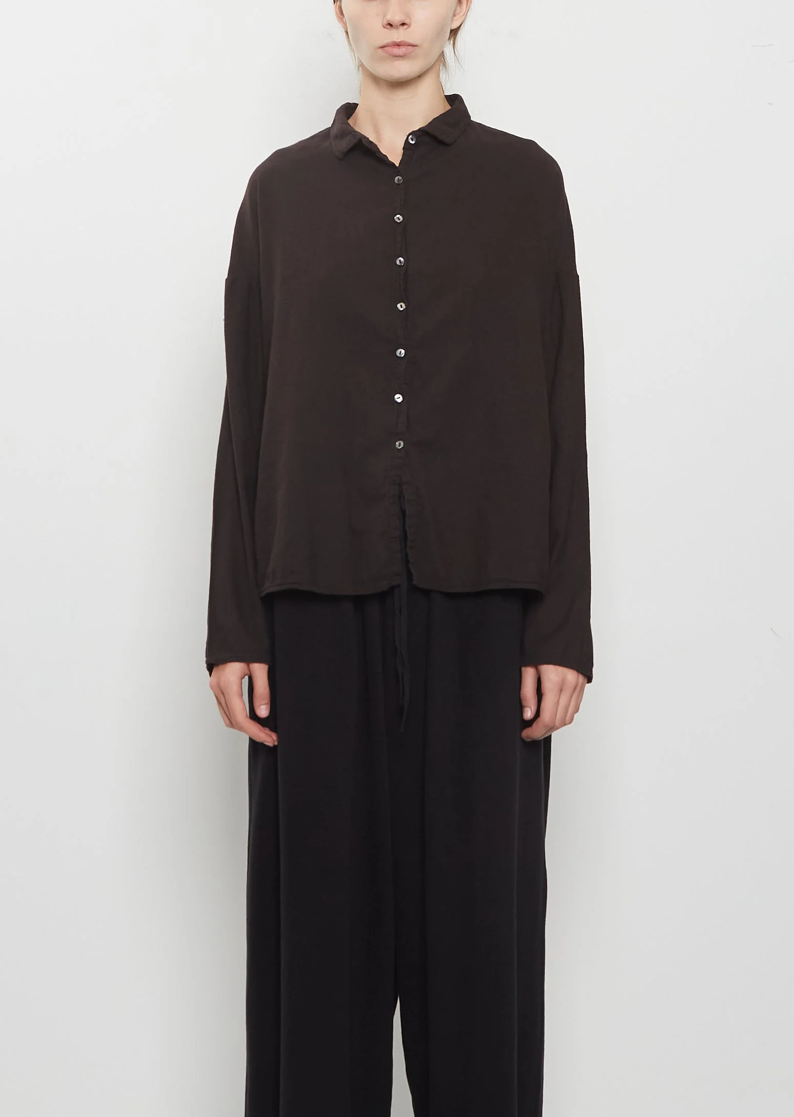 Light Cotton Short Collar Shirt — Brown - 1