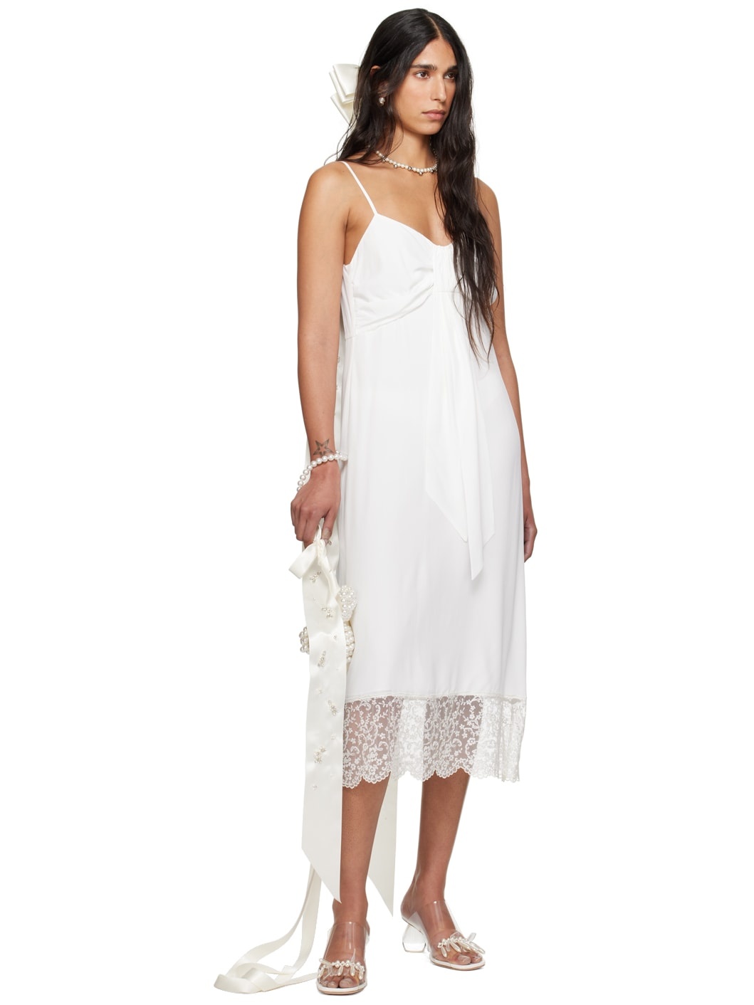 SSENSE Exclusive White Front Bow Slip Dress - 5
