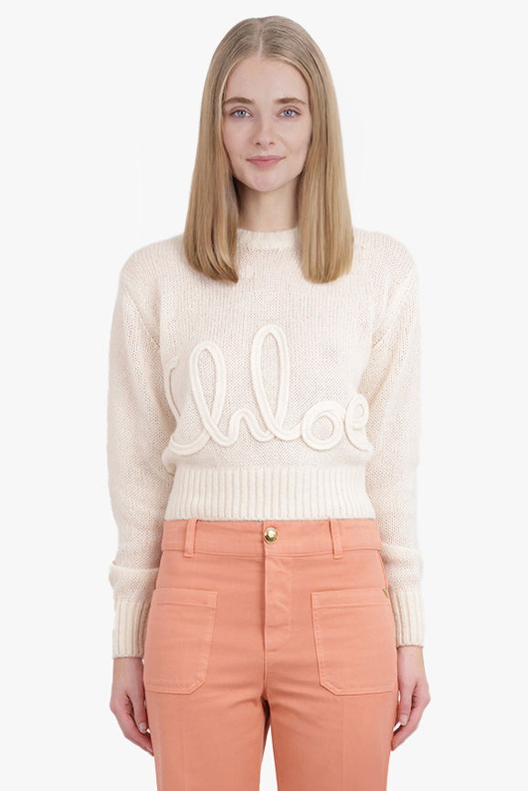 EMBROIDERY LOGO CROCHET L/S KNIT | ICONIC MILK - 2