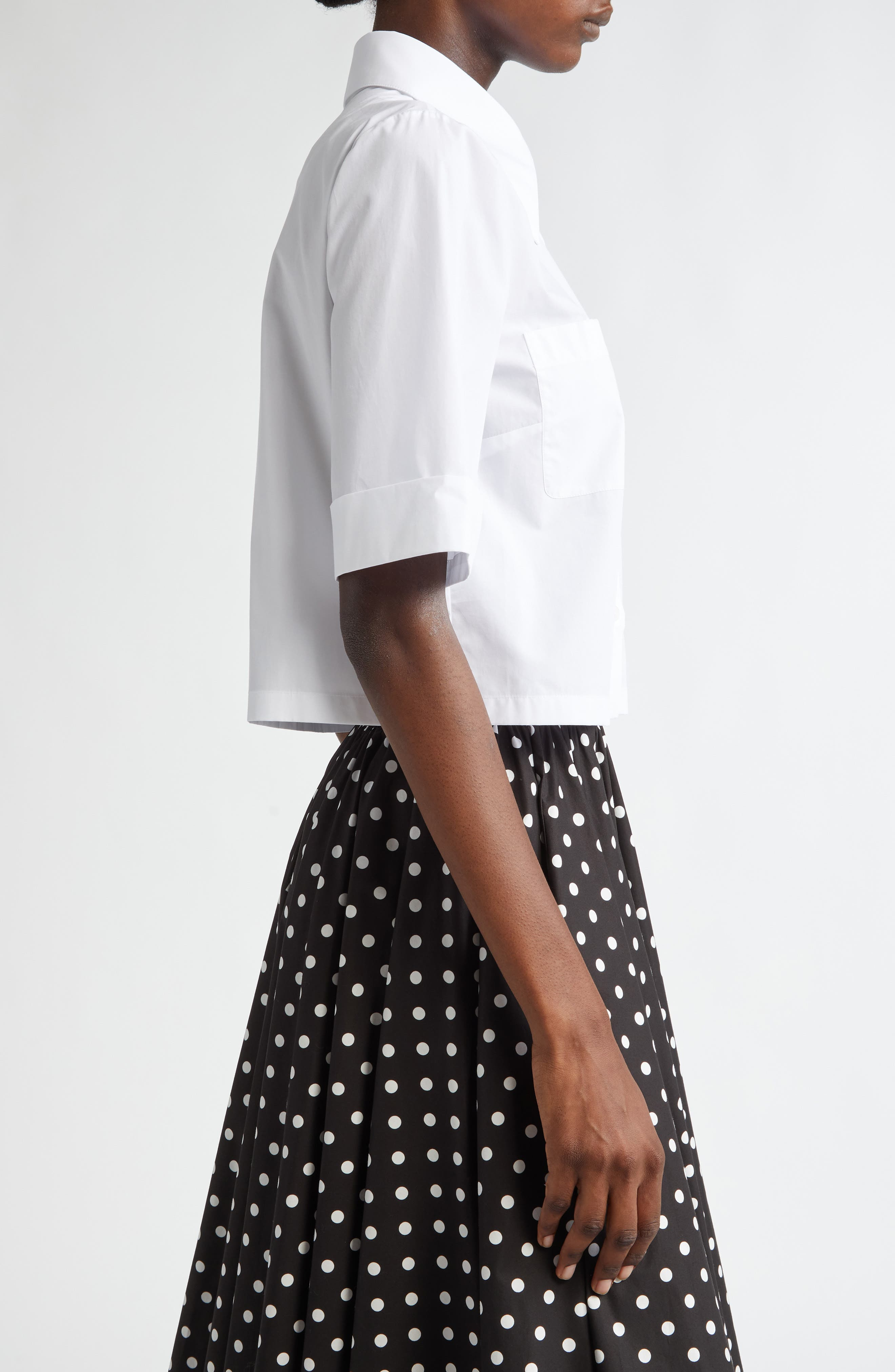 Dolce&Gabbana Point Collar Cotton Crop Shirt in W0800 Bianco Ottico at Nordstrom - 4