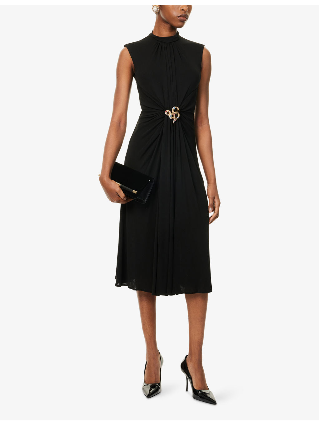 Gathered High Neck Woven Midi Dress - 2