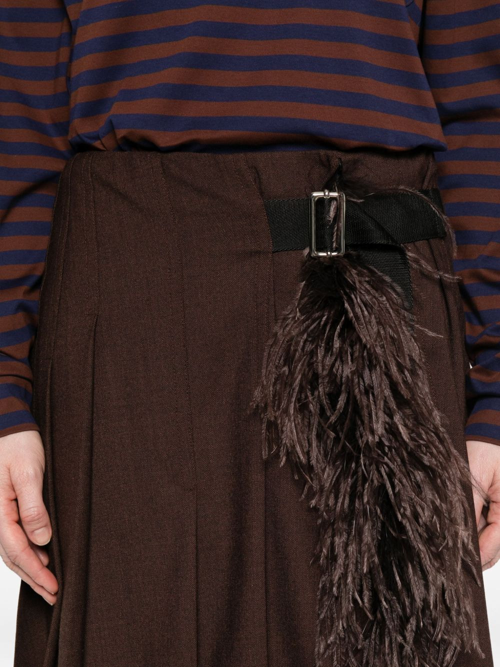 pleated feather-trimmed midi skirt - 5