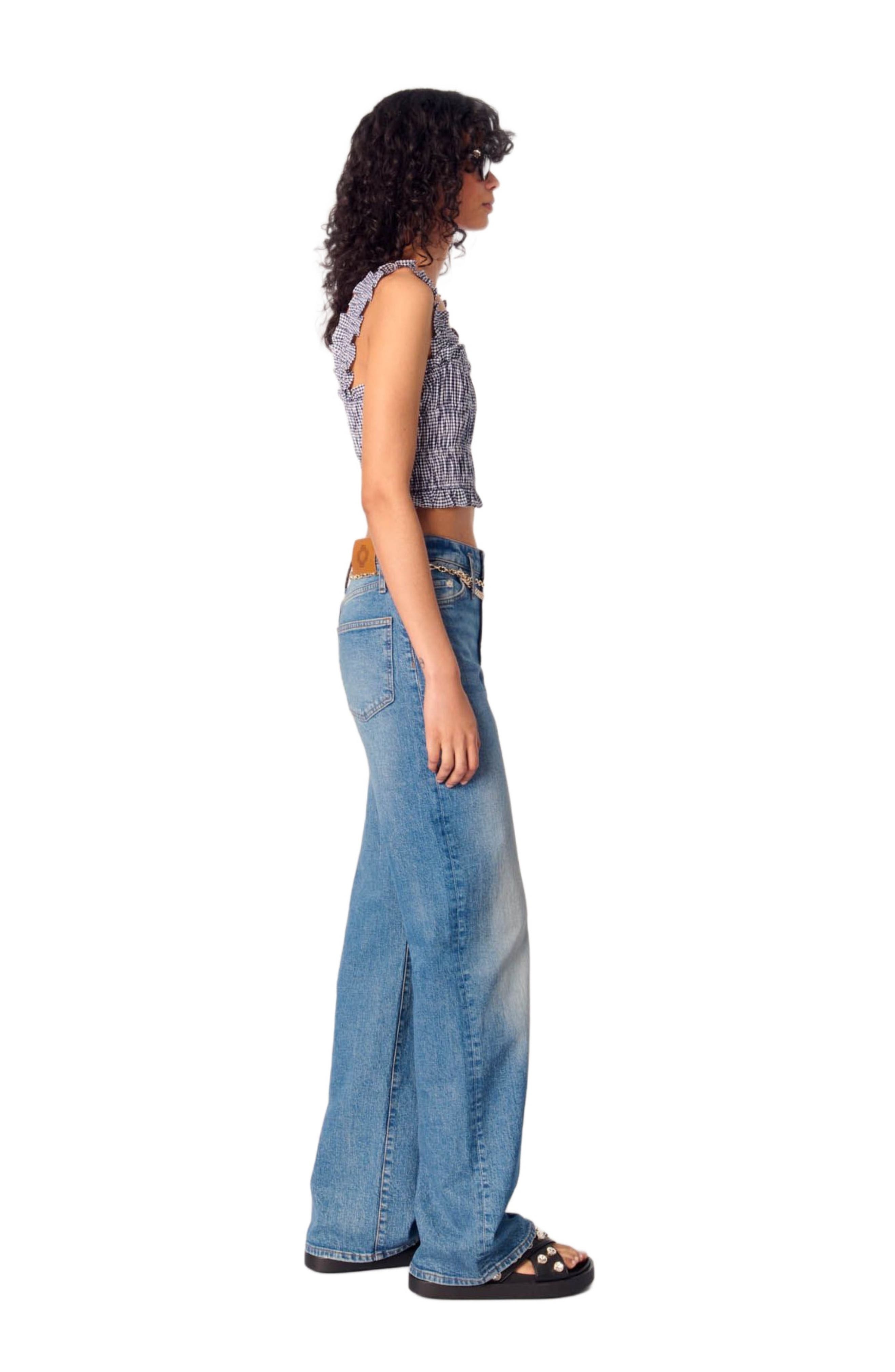maje Gingham smocked crop top in Navy/white at Nordstrom - 3