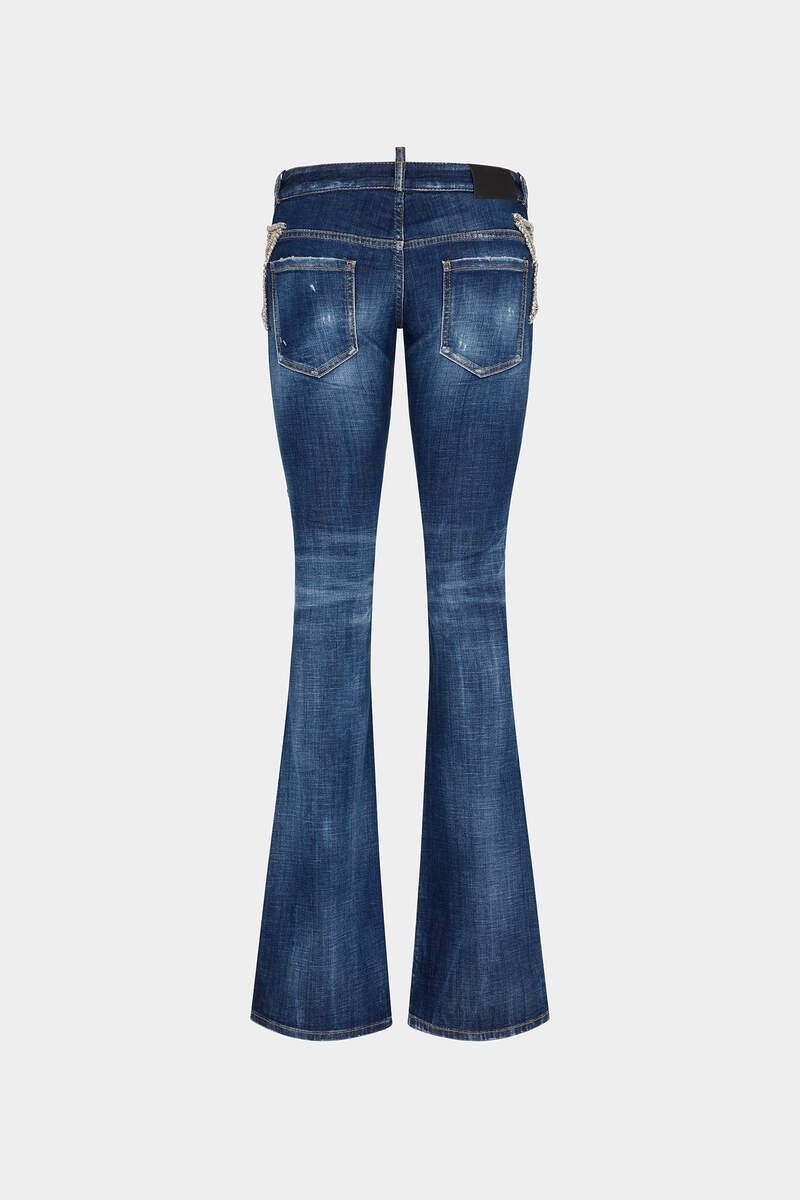 DARK RIPPED WASH STARRY NIGHT LOW WAIST FLARE JEAN - 2