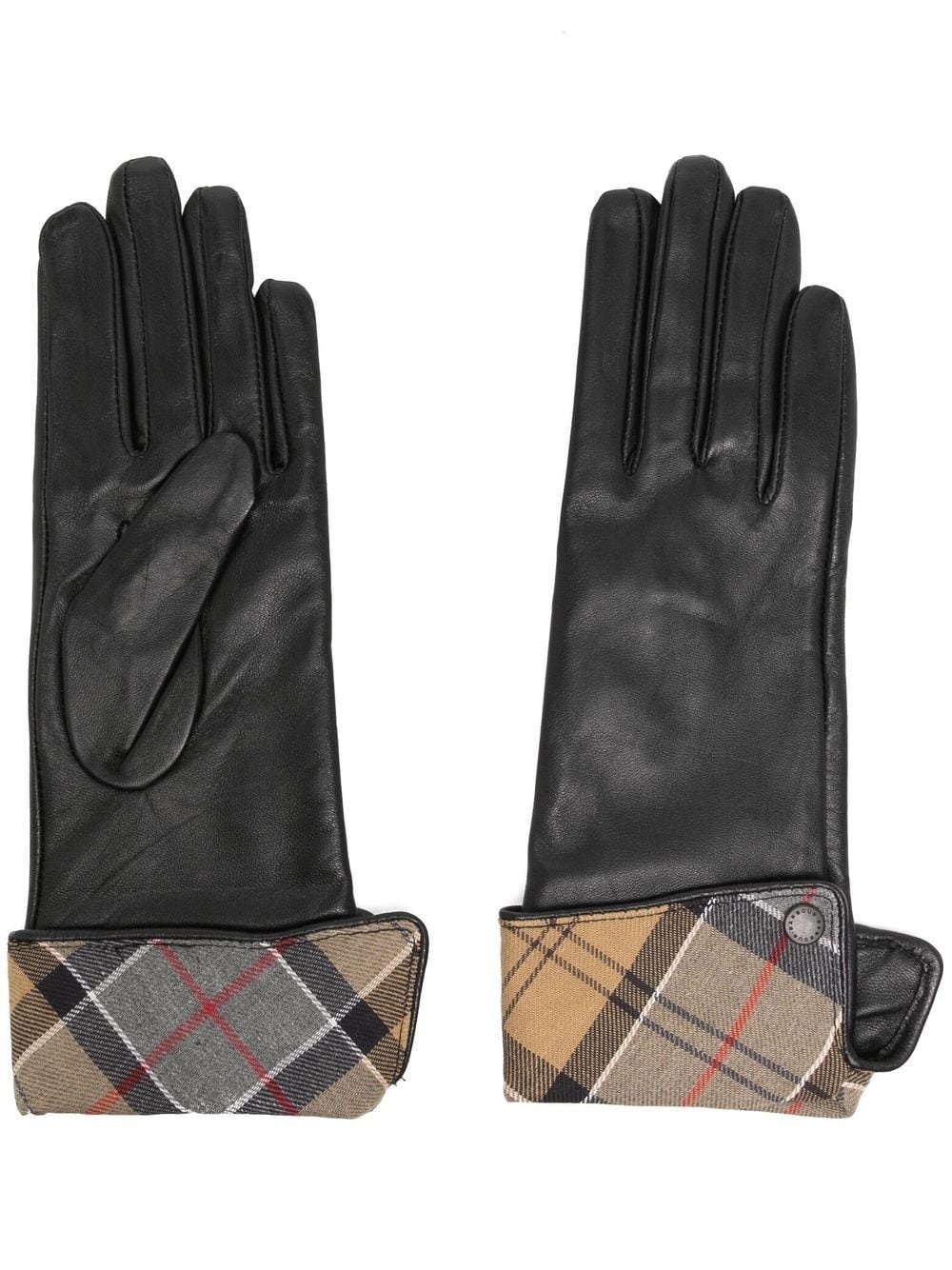 tartan-check leather gloves - 1