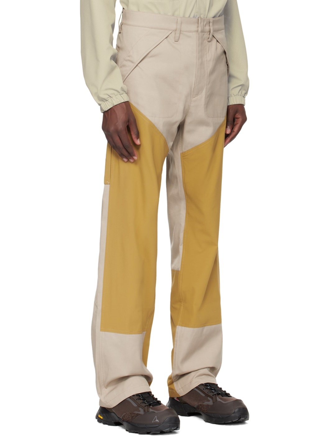 Khaki & Beige Paneled Cargo Pants - 2