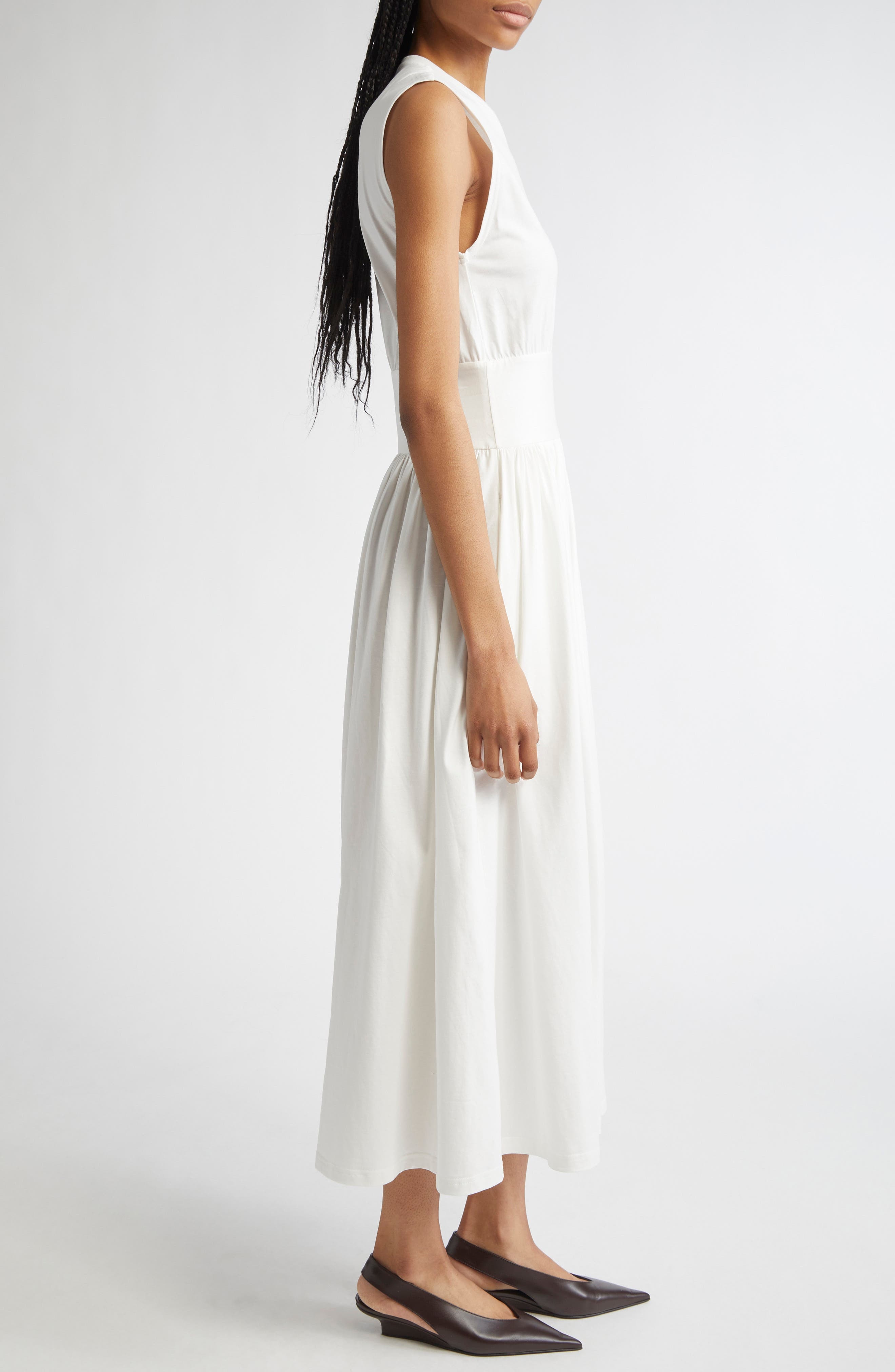 TOTEME Sleeveless Cotton Midi Dress in Off White at Nordstrom - 3