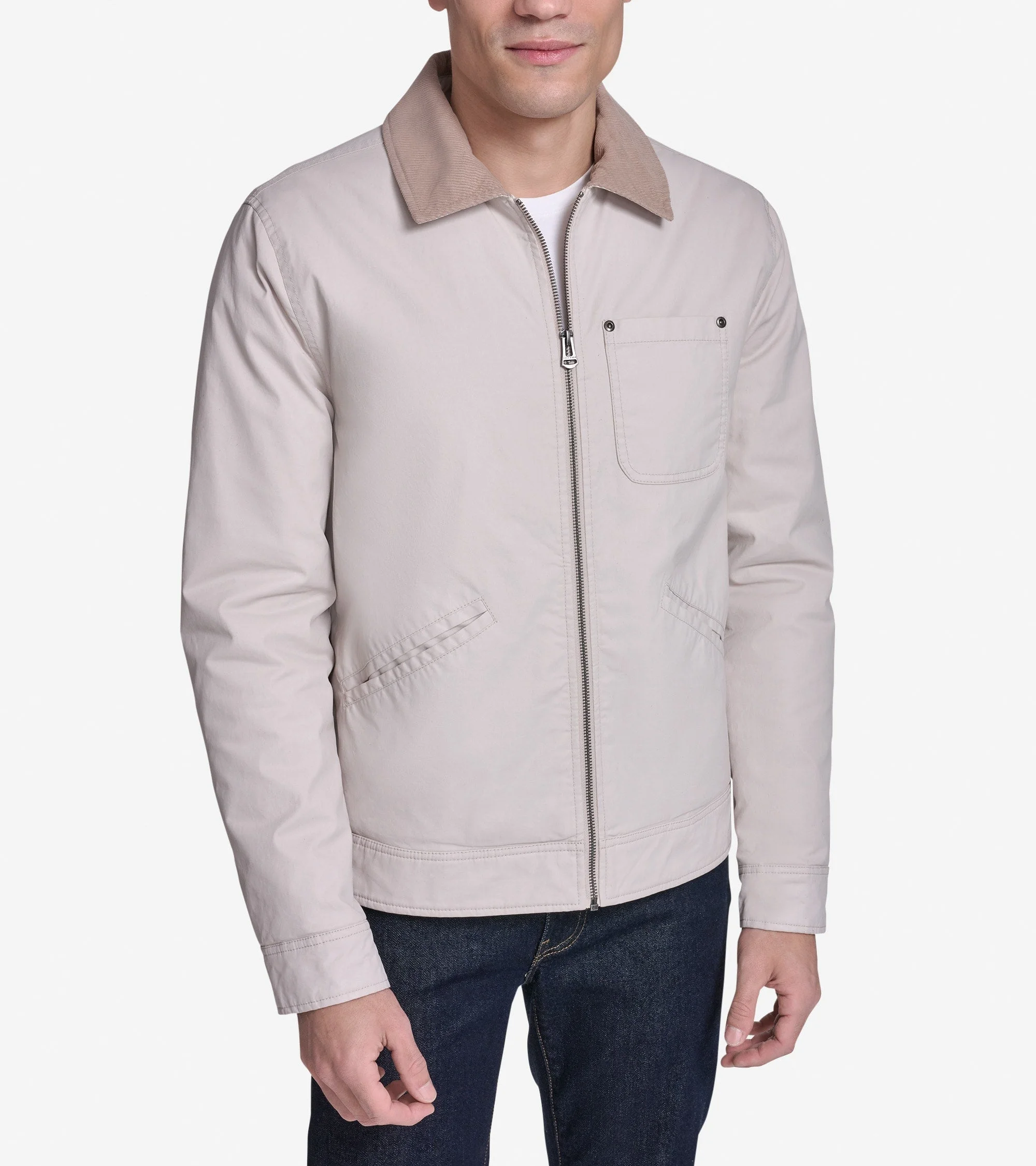 Men's Coated Cotton Trucker Jacket with Corduroy - 1