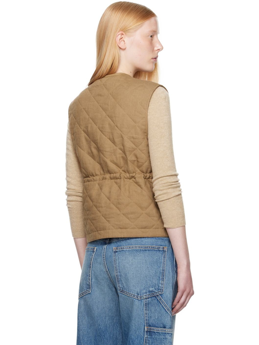 Tan Vigny Diamond-Quilted Padded Linen Vest - 3