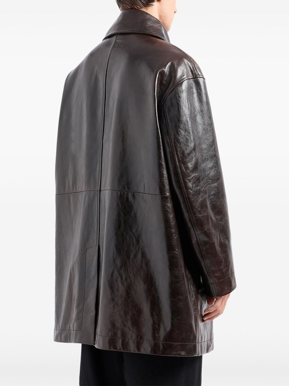 leather double-breasted coat - 4