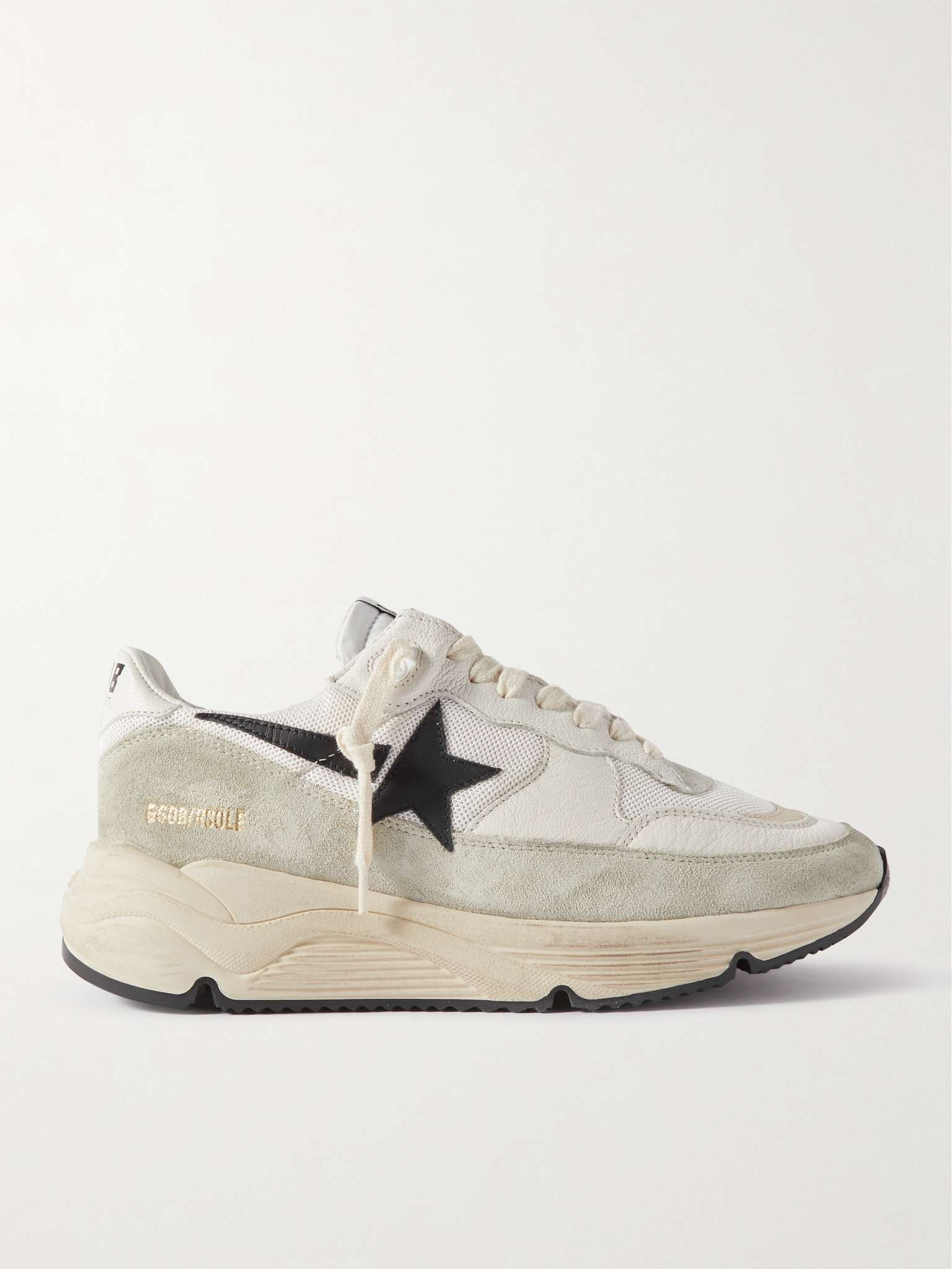Distressed Leather-Trimmed Suede and Mesh Sneakers - 1